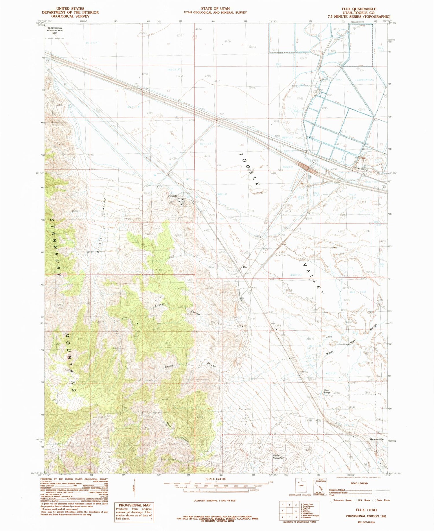 Classic USGS Flux Utah 7.5'x7.5' Topo Map Image