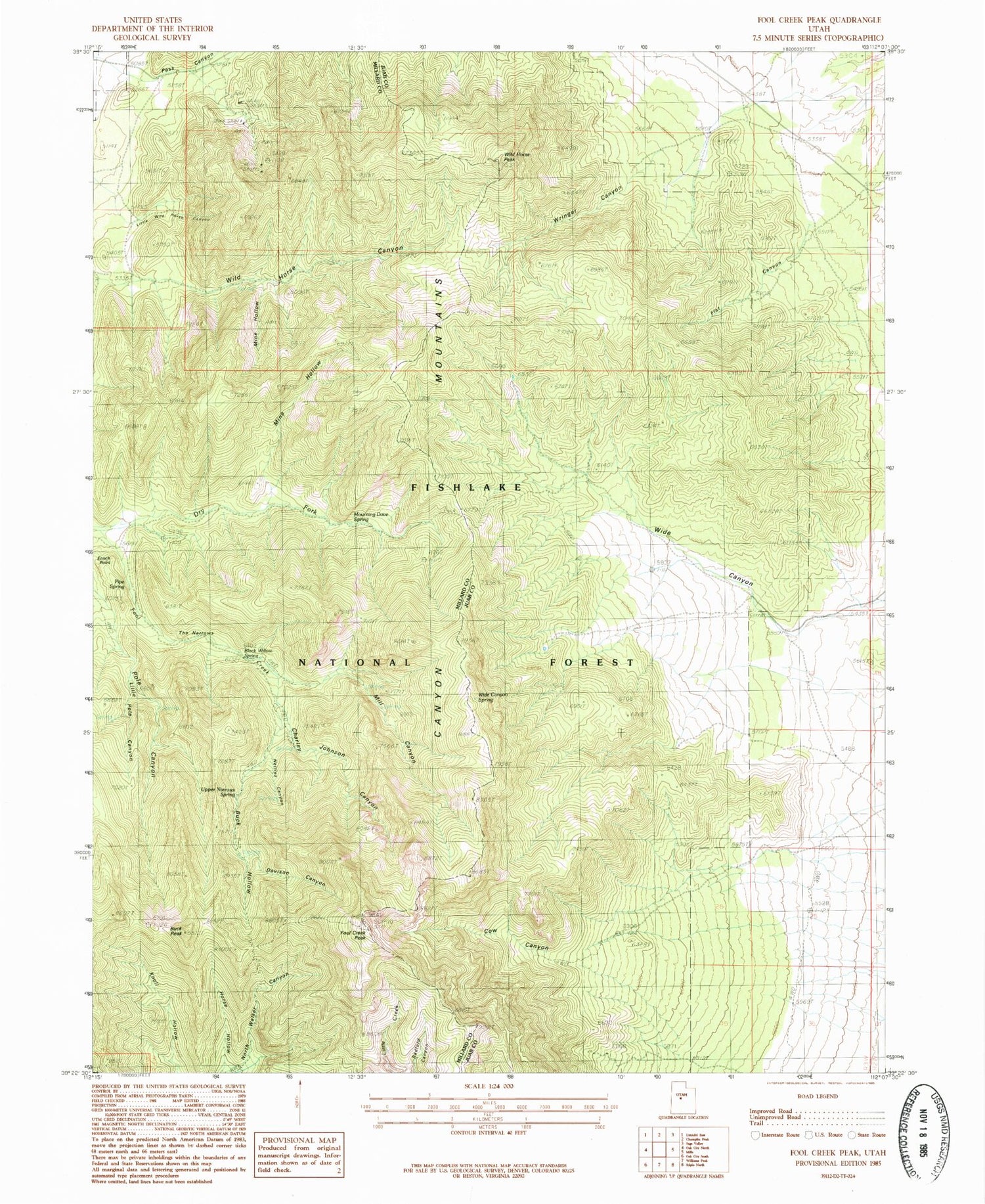 Classic USGS Fool Creek Peak Utah 7.5'x7.5' Topo Map Image