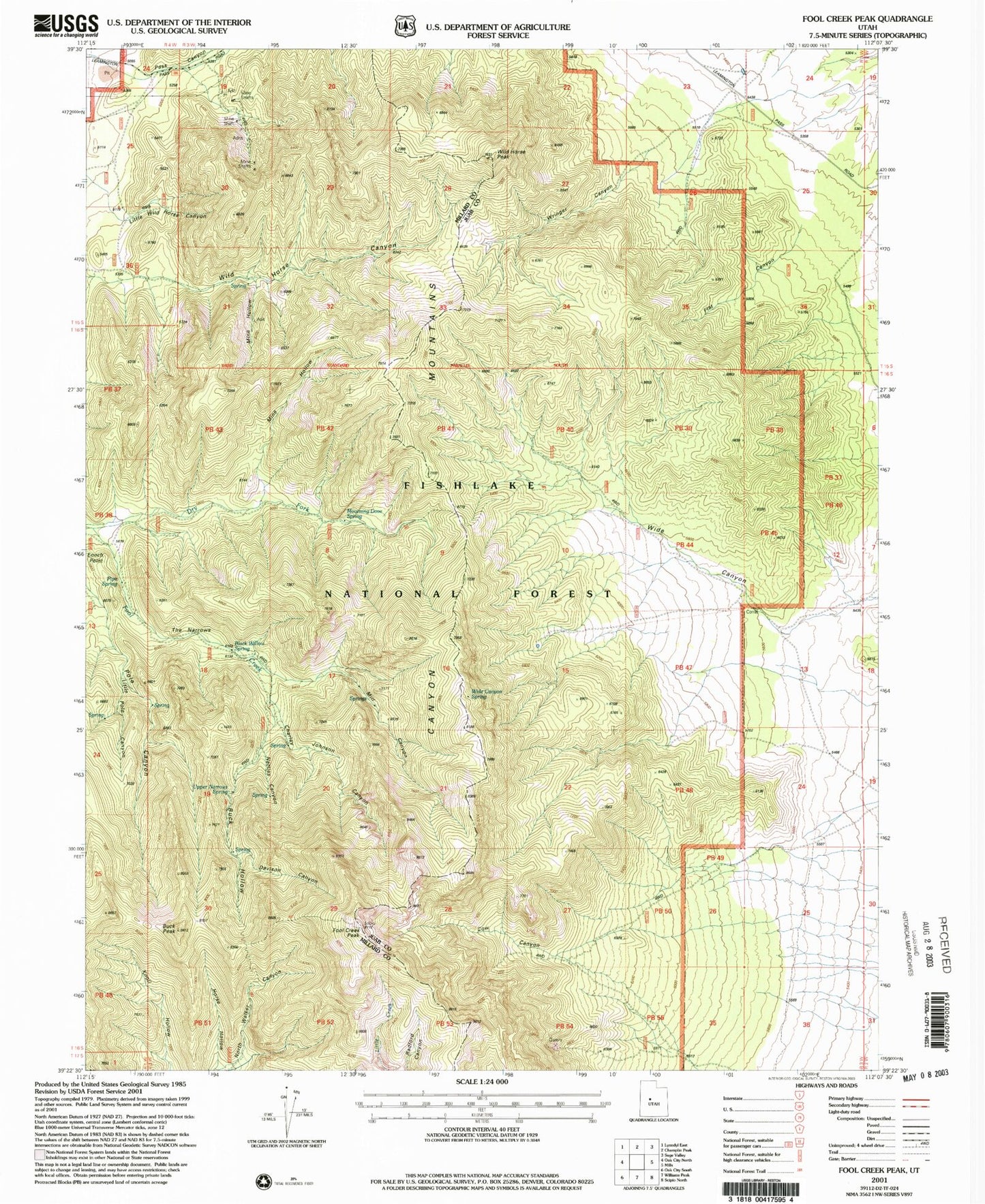 Classic USGS Fool Creek Peak Utah 7.5'x7.5' Topo Map Image
