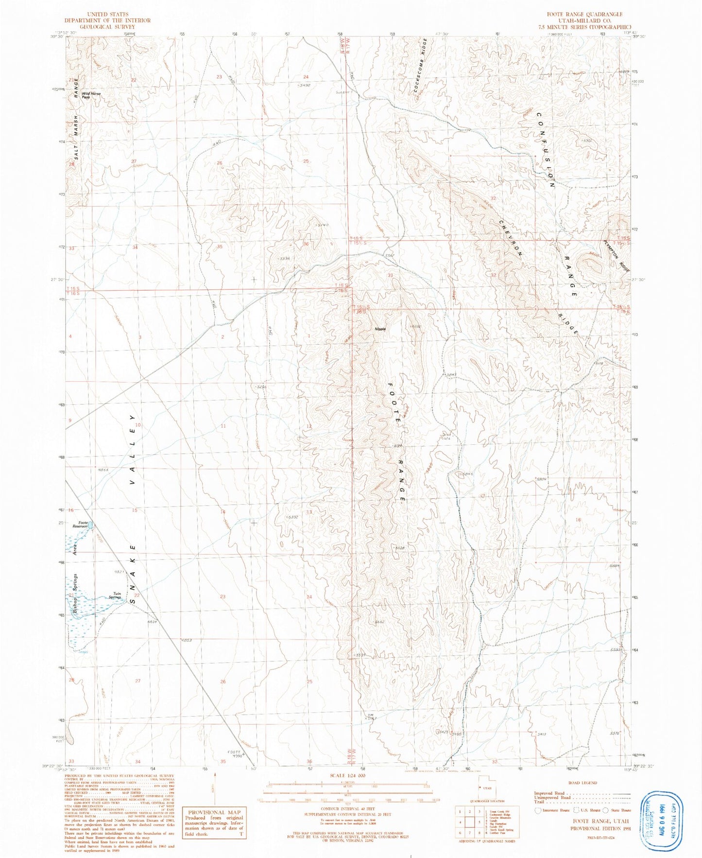 Classic USGS Foote Range Utah 7.5'x7.5' Topo Map Image