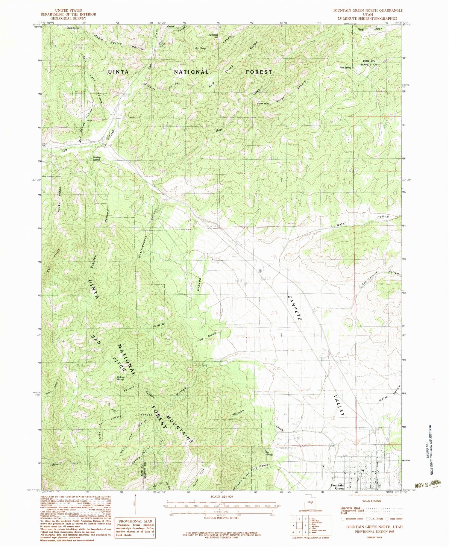 Classic USGS Fountain Green North Utah 7.5'x7.5' Topo Map Image