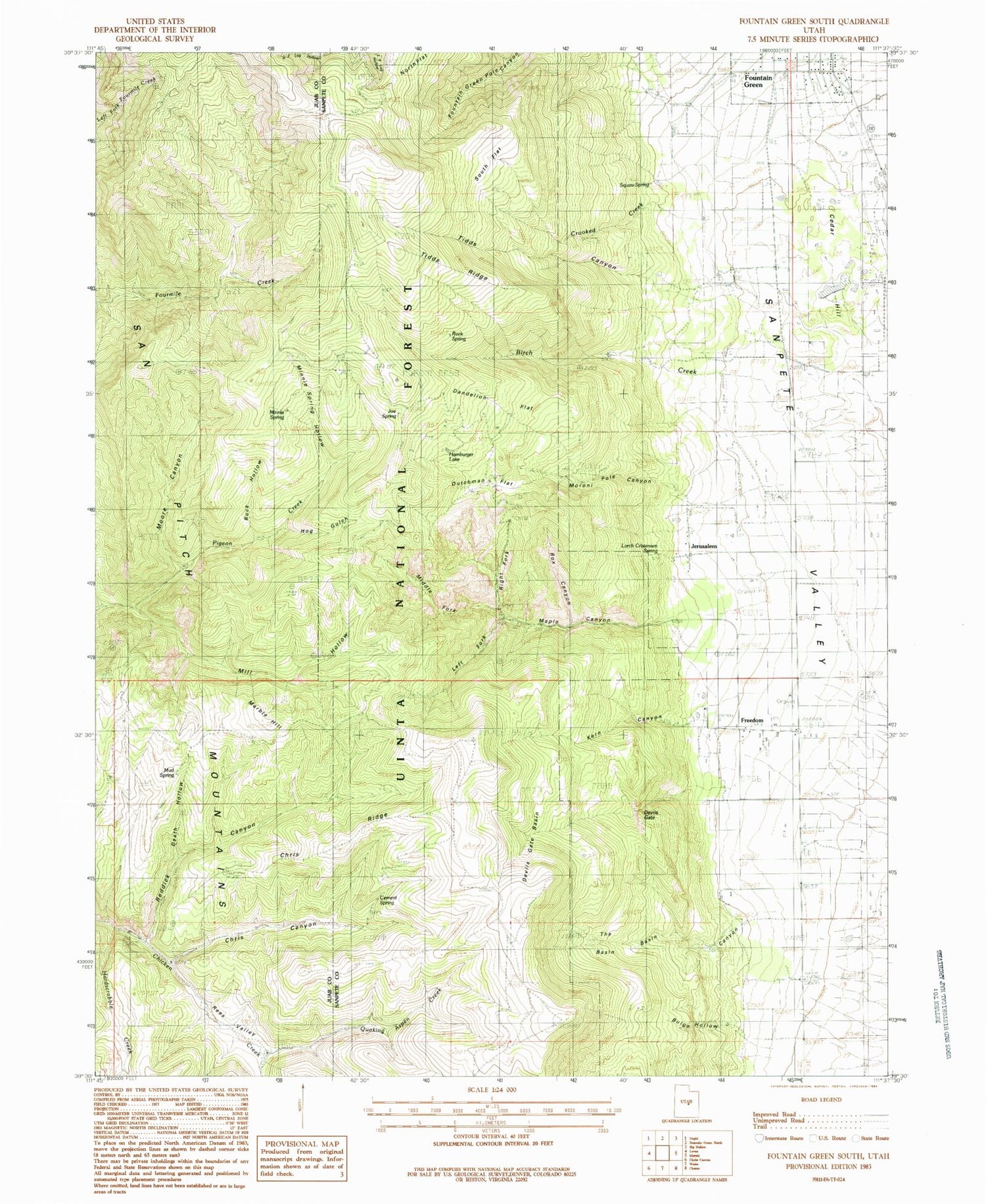Classic USGS Fountain Green South Utah 7.5'x7.5' Topo Map Image