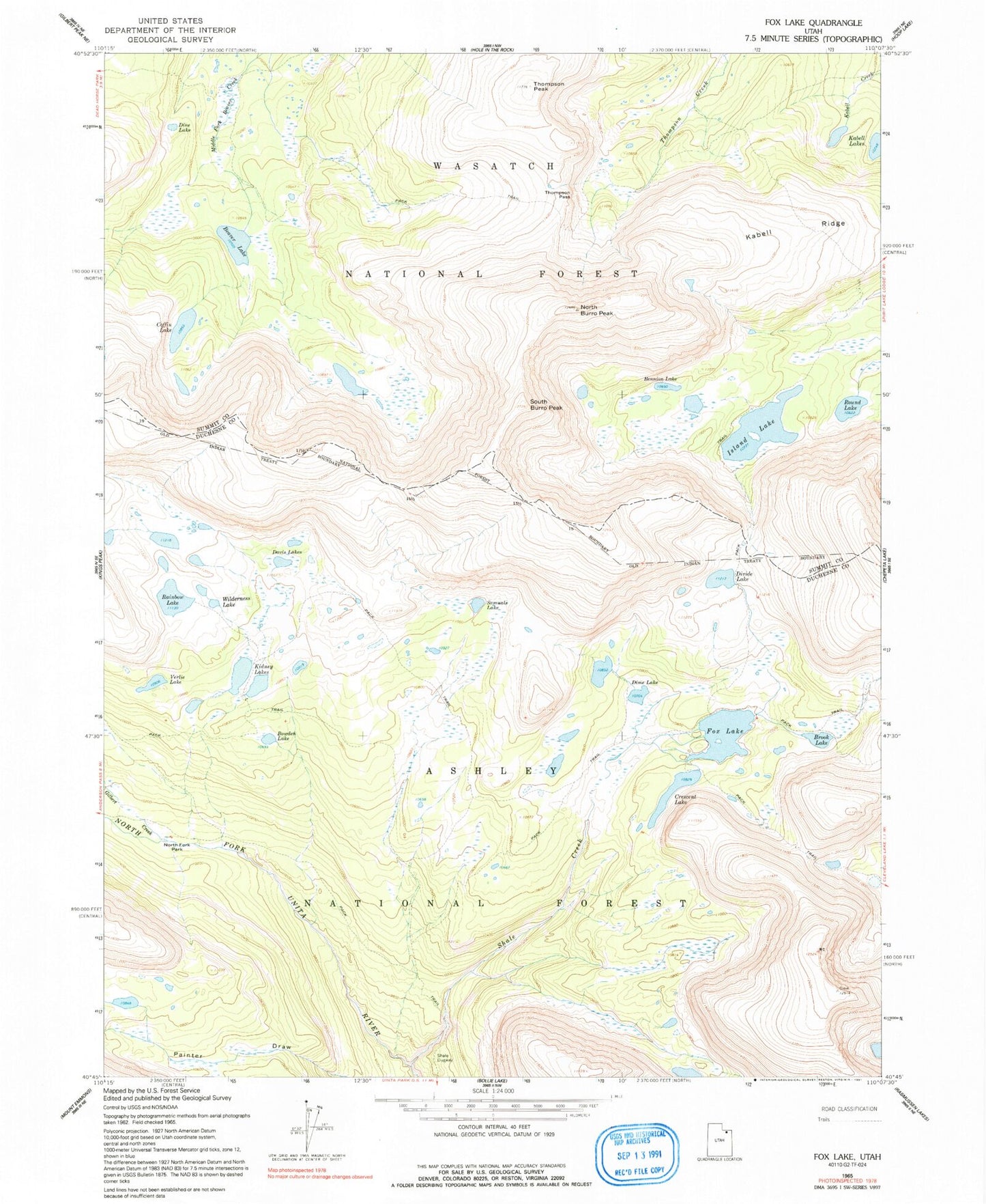 Classic USGS Fox Lake Utah 7.5'x7.5' Topo Map Image