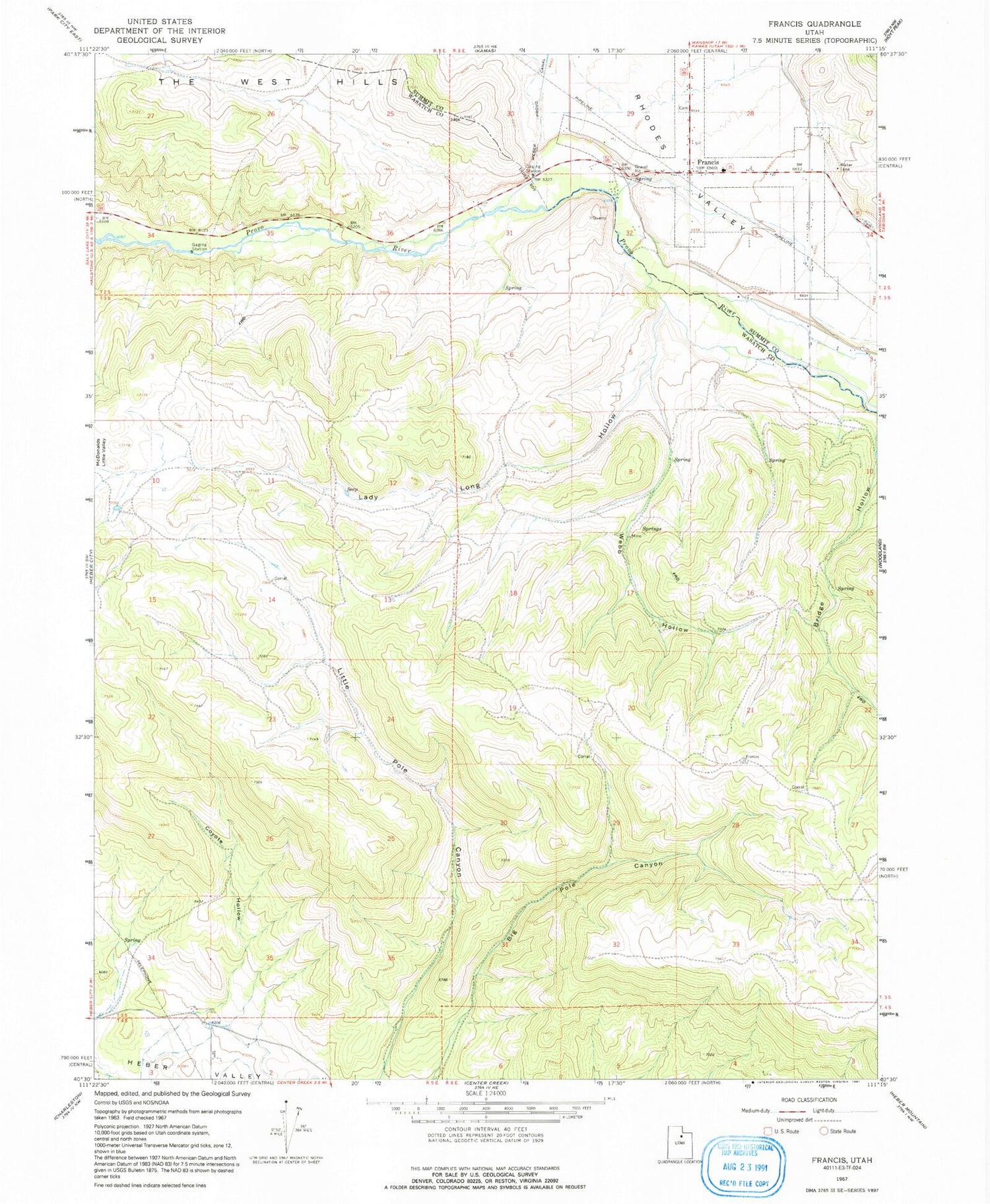 Classic USGS Francis Utah 7.5'x7.5' Topo Map Image