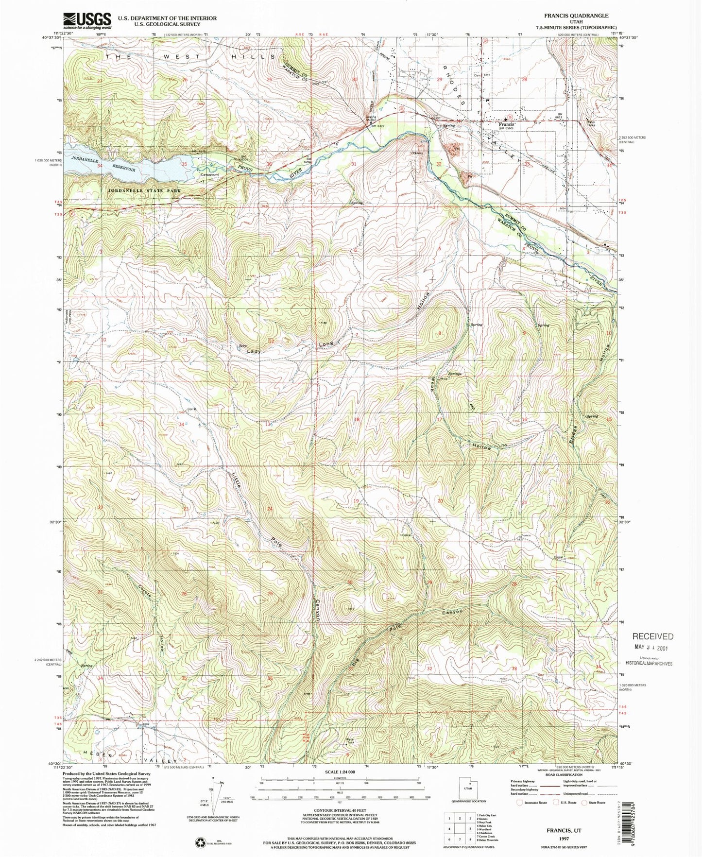 Classic USGS Francis Utah 7.5'x7.5' Topo Map Image