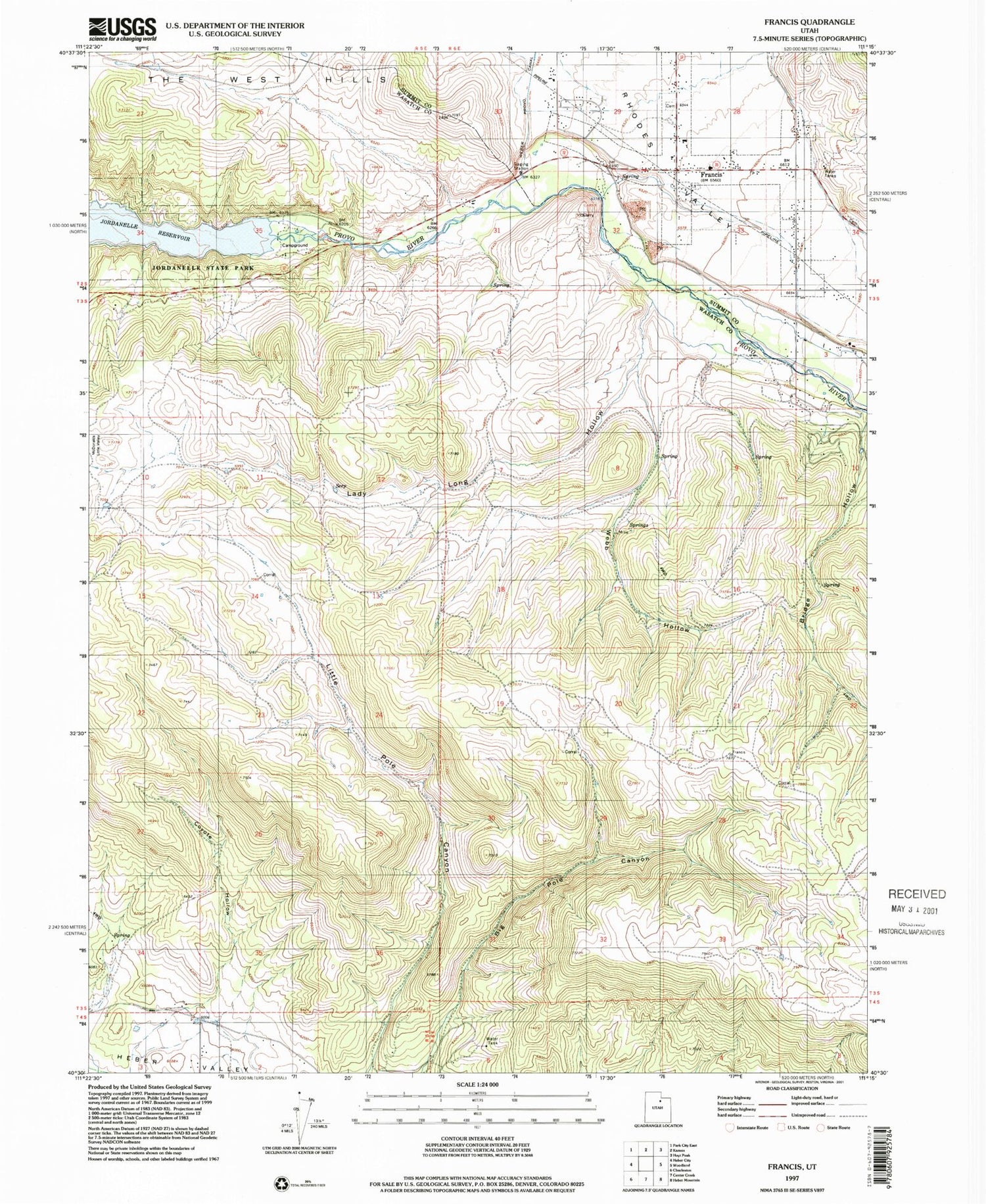 Classic USGS Francis Utah 7.5'x7.5' Topo Map Image