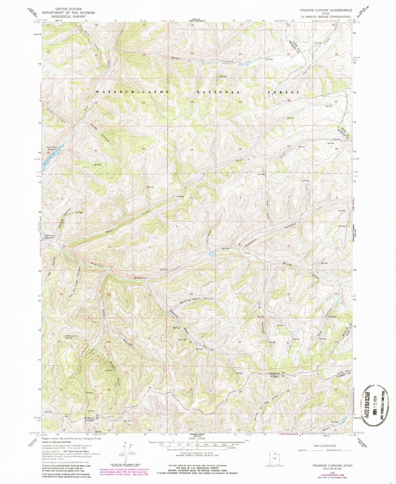 Classic USGS Francis Canyon Utah 7.5'x7.5' Topo Map Image