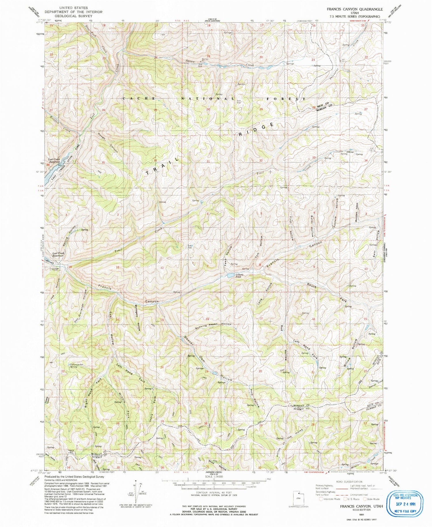 Classic USGS Francis Canyon Utah 7.5'x7.5' Topo Map Image