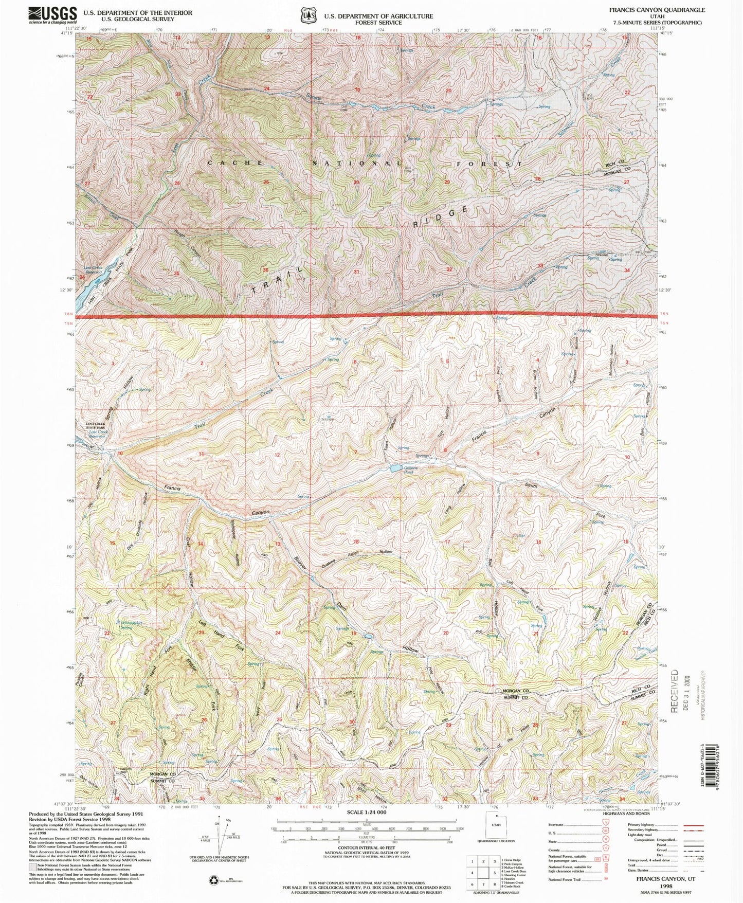 Classic USGS Francis Canyon Utah 7.5'x7.5' Topo Map Image