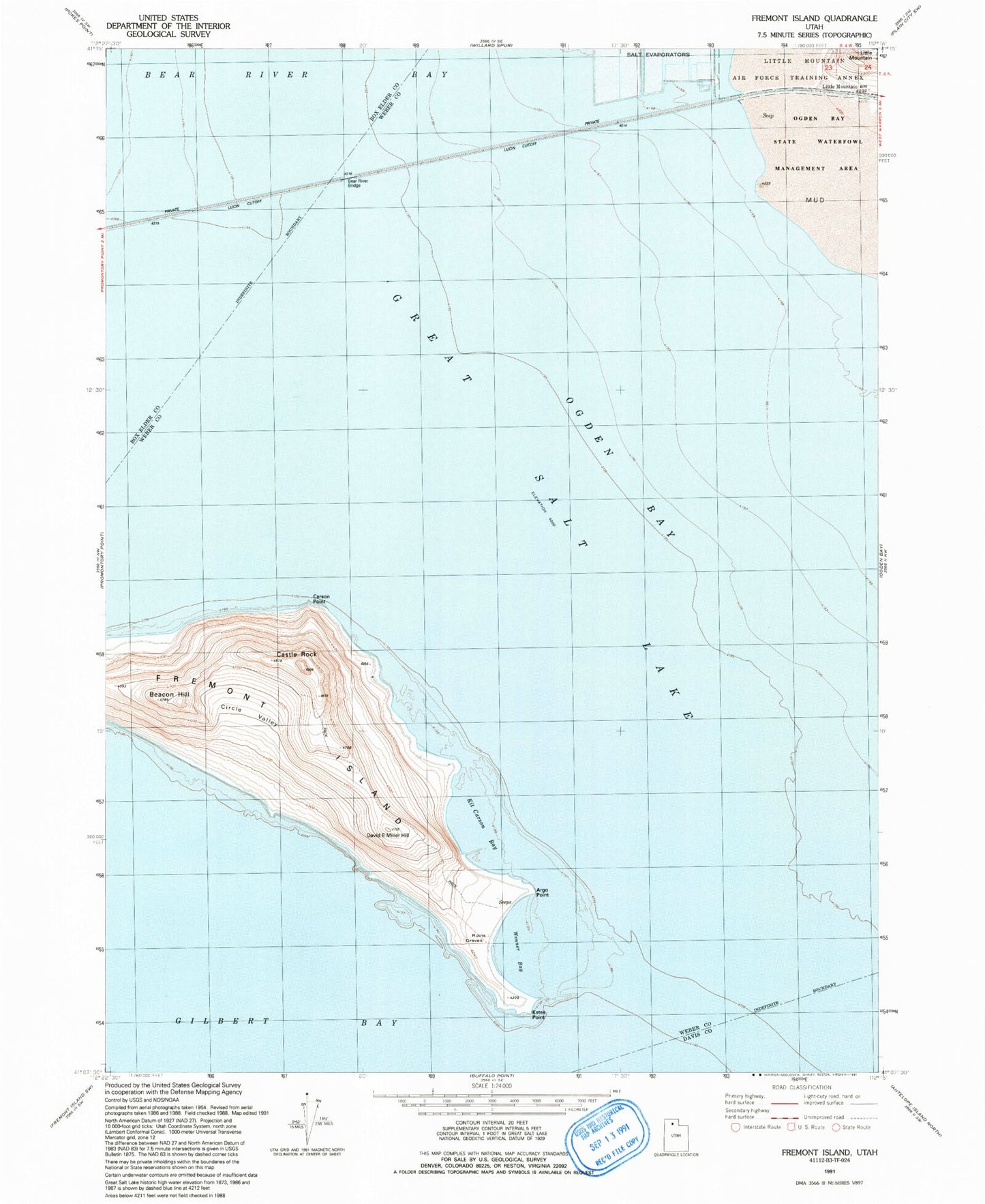 Classic USGS Fremont Island Utah 7.5'x7.5' Topo Map Image