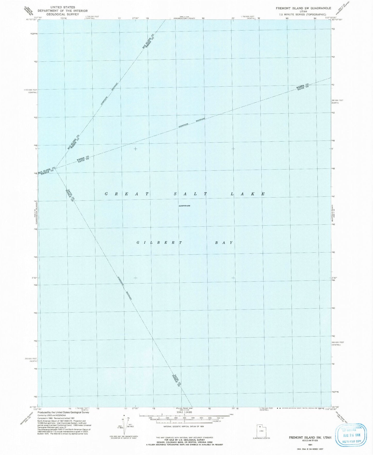 Classic USGS Fremont Island SW Utah 7.5'x7.5' Topo Map Image