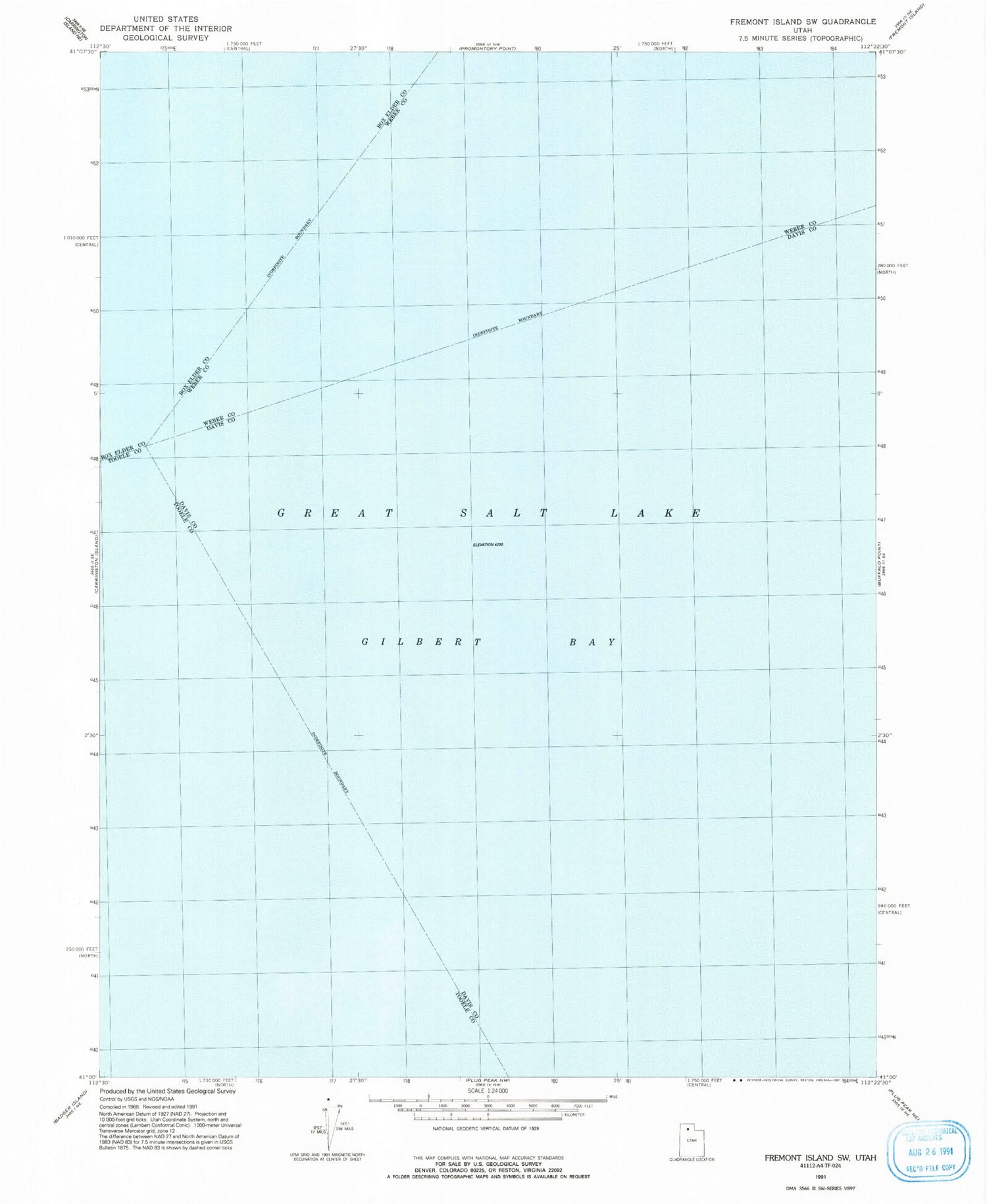 Classic USGS Fremont Island SW Utah 7.5'x7.5' Topo Map Image