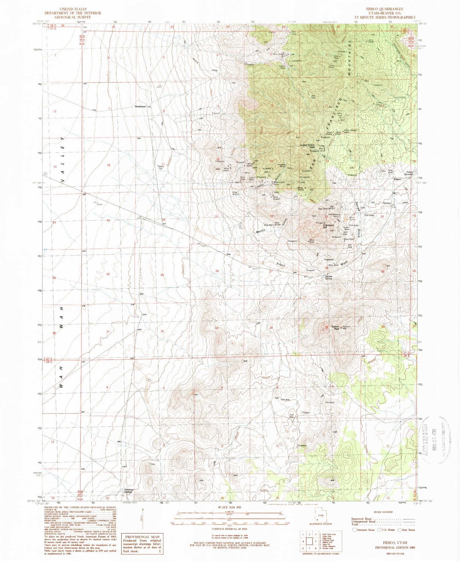 Classic USGS Frisco Utah 7.5'x7.5' Topo Map Image