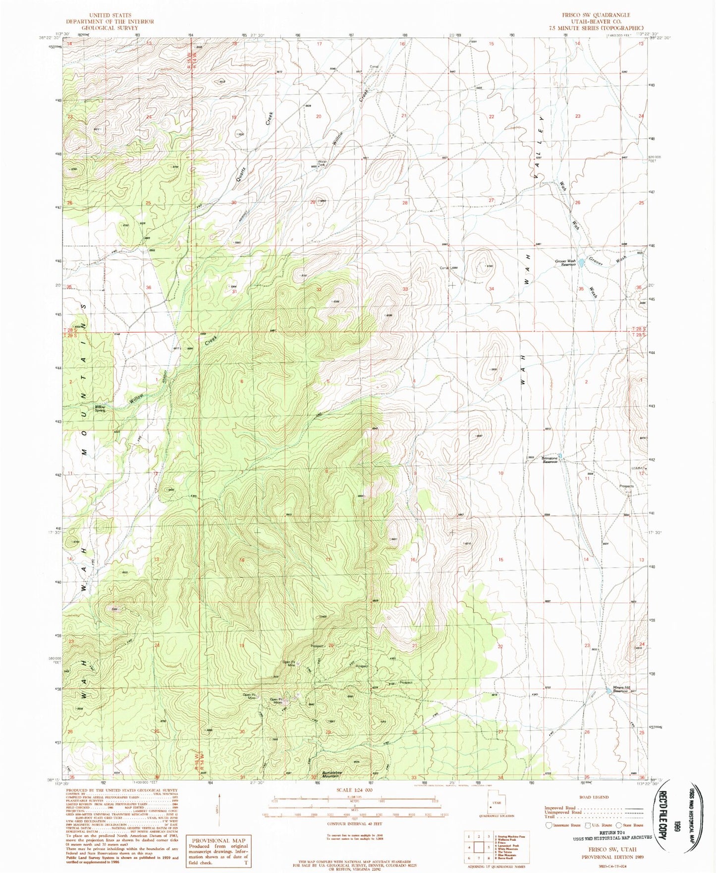 Classic USGS Frisco SW Utah 7.5'x7.5' Topo Map Image