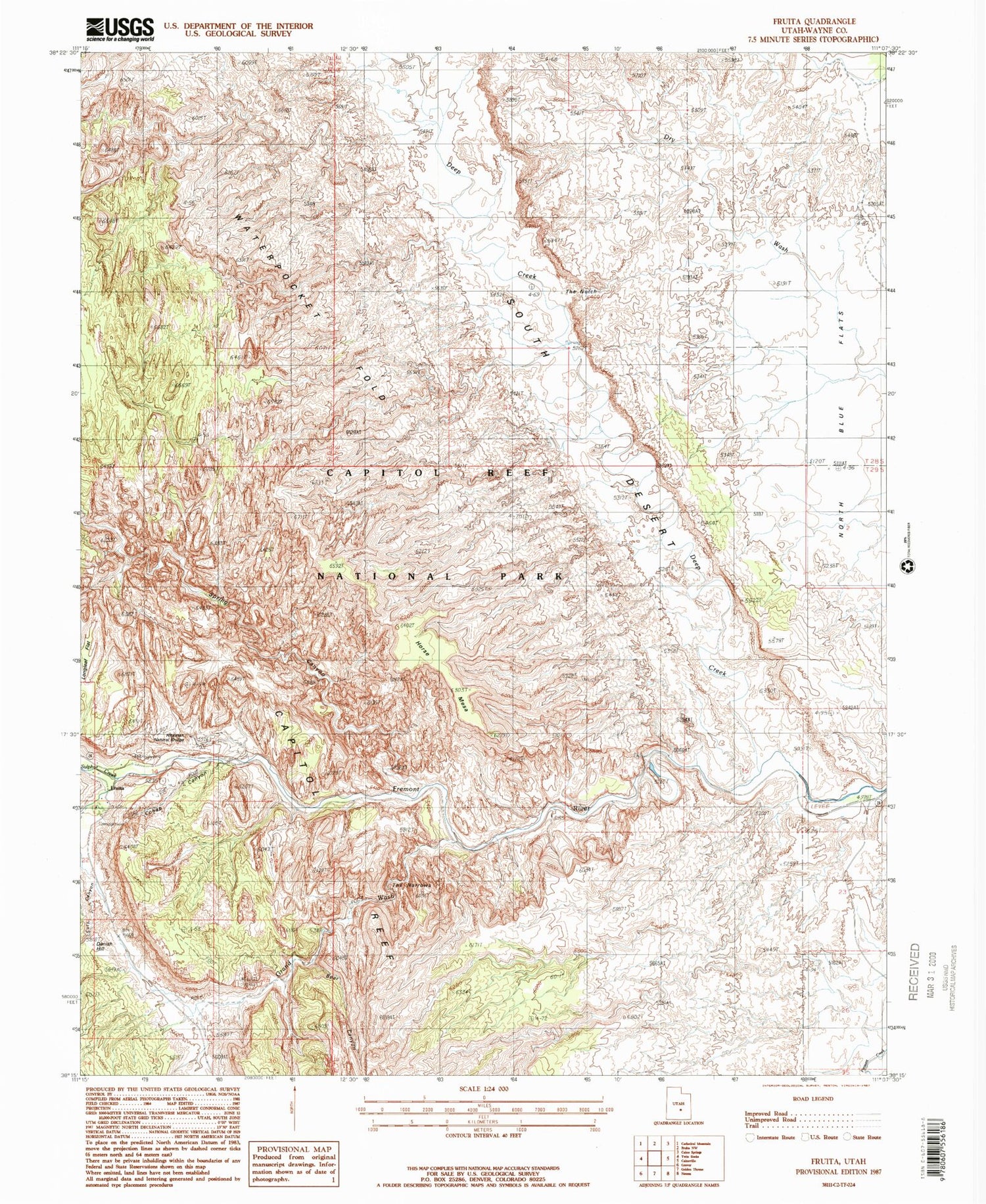Classic USGS Fruita Utah 7.5'x7.5' Topo Map Image