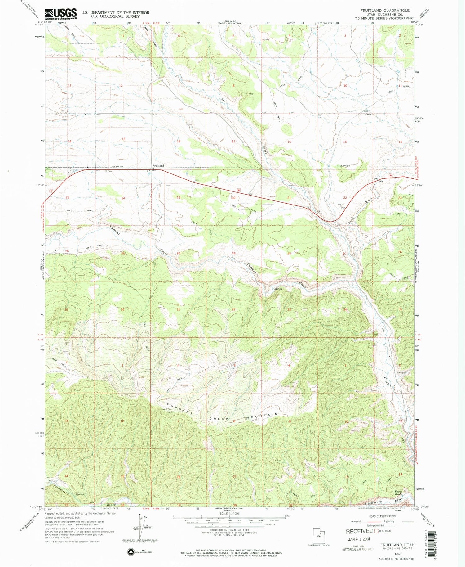 Classic USGS Fruitland Utah 7.5'x7.5' Topo Map Image