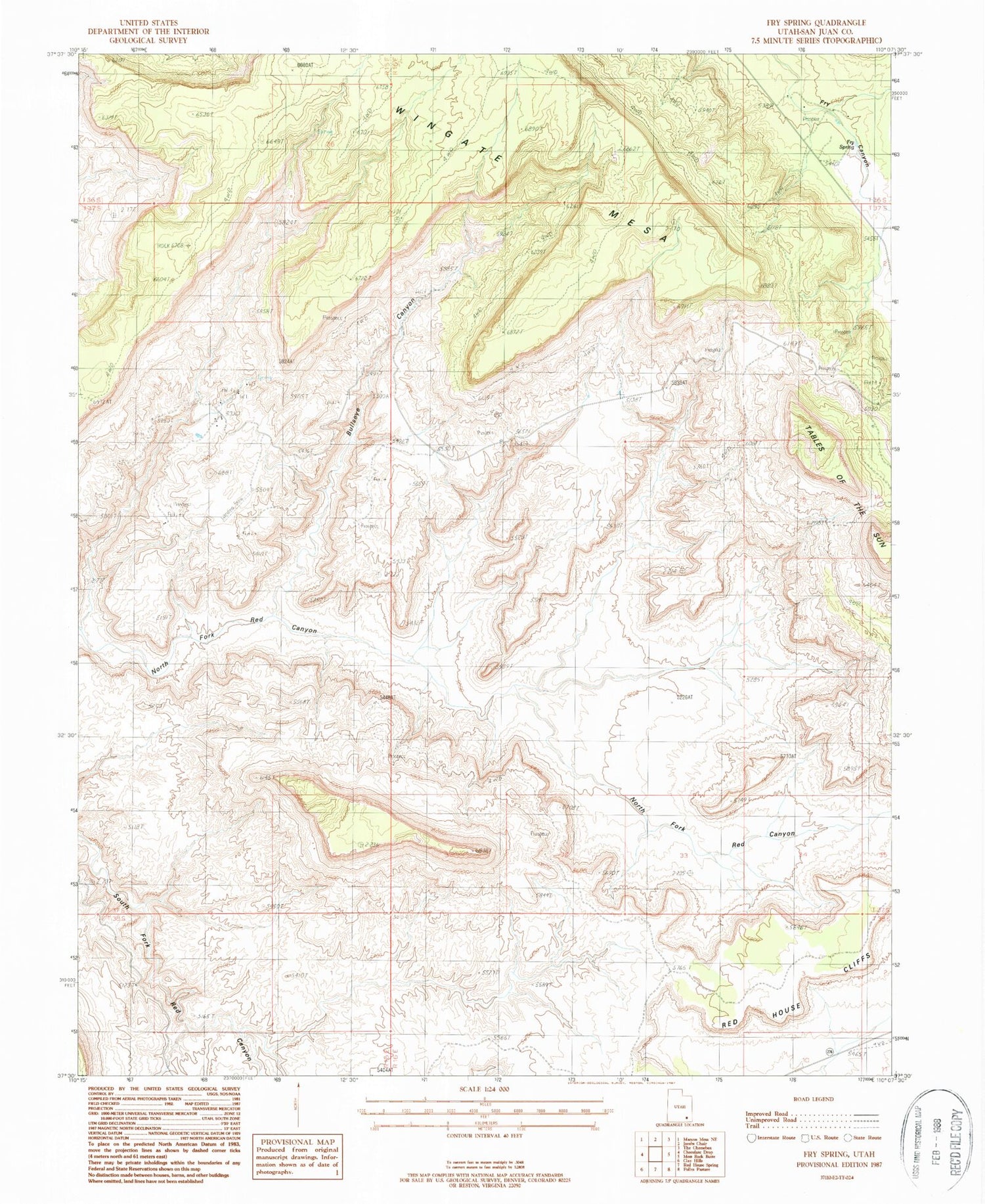 Classic USGS Fry Spring Utah 7.5'x7.5' Topo Map Image