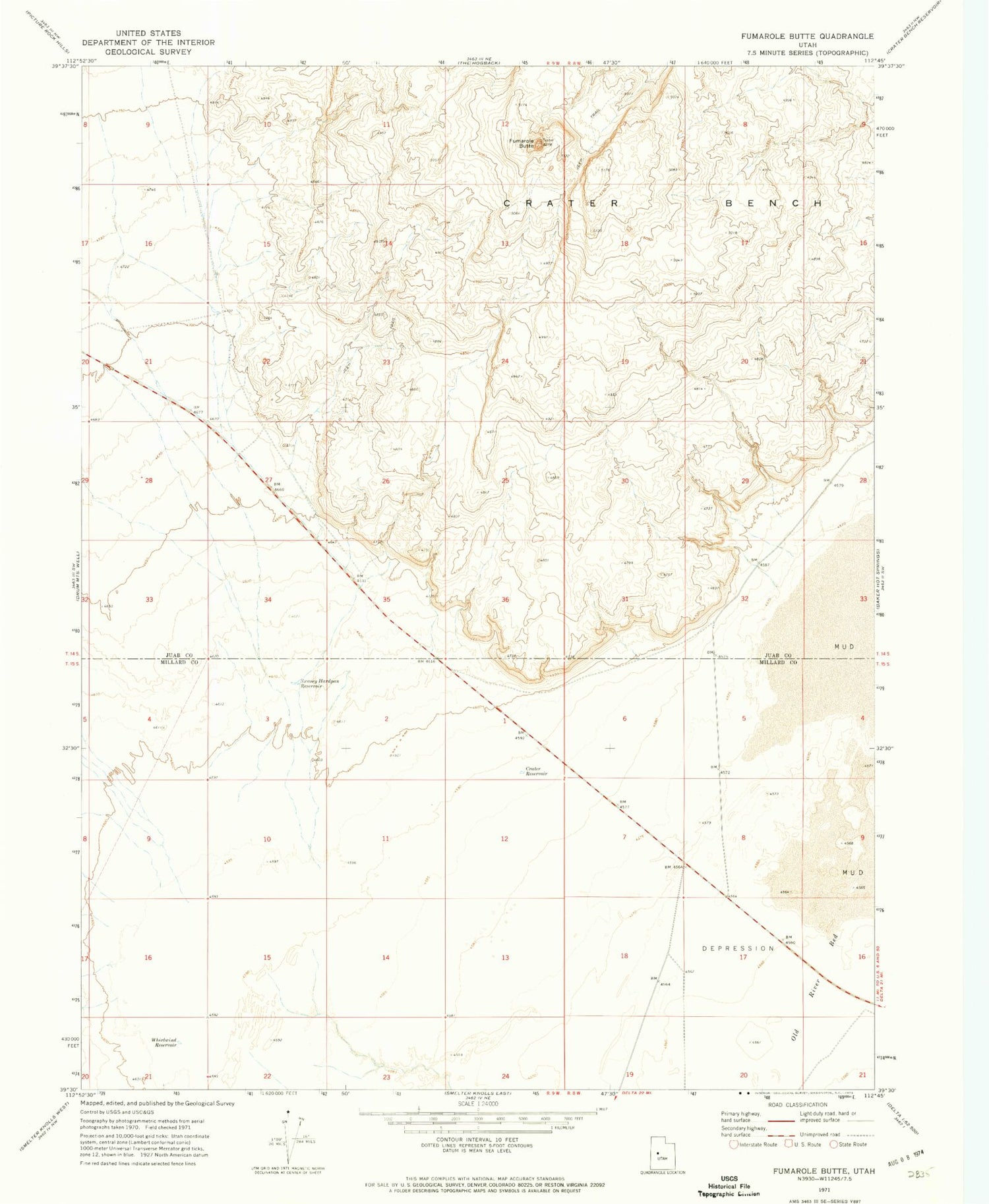 Classic USGS Fumarole Butte Utah 7.5'x7.5' Topo Map Image