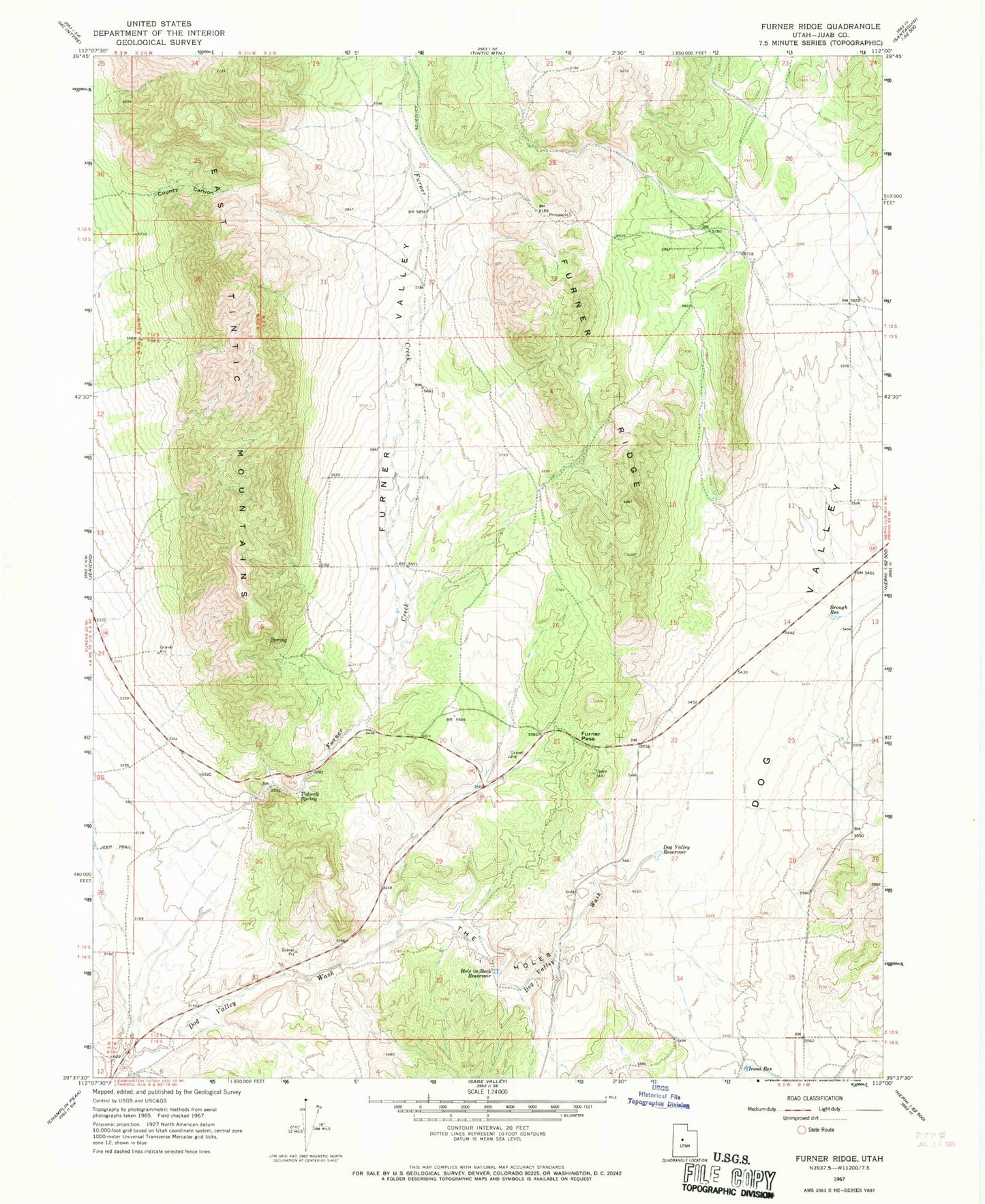 Classic USGS Furner Ridge Utah 7.5'x7.5' Topo Map Image