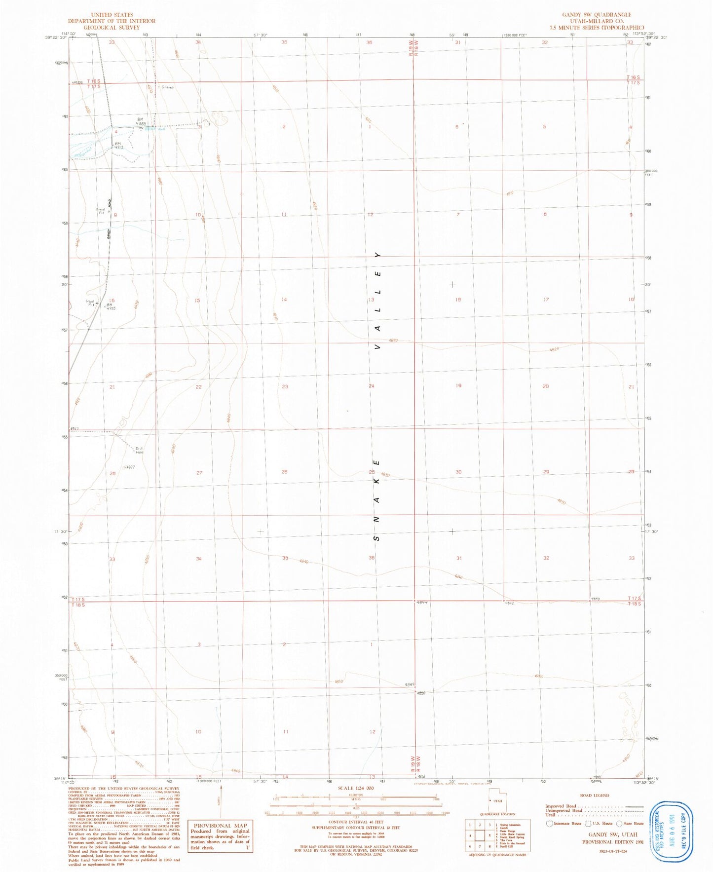 Classic USGS Gandy SW Utah 7.5'x7.5' Topo Map Image