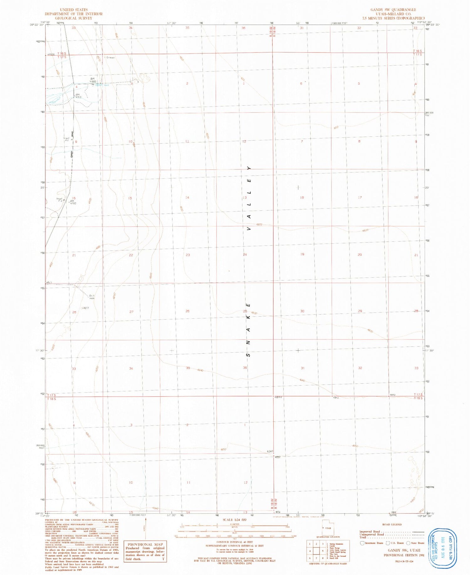 Classic USGS Gandy SW Utah 7.5'x7.5' Topo Map Image