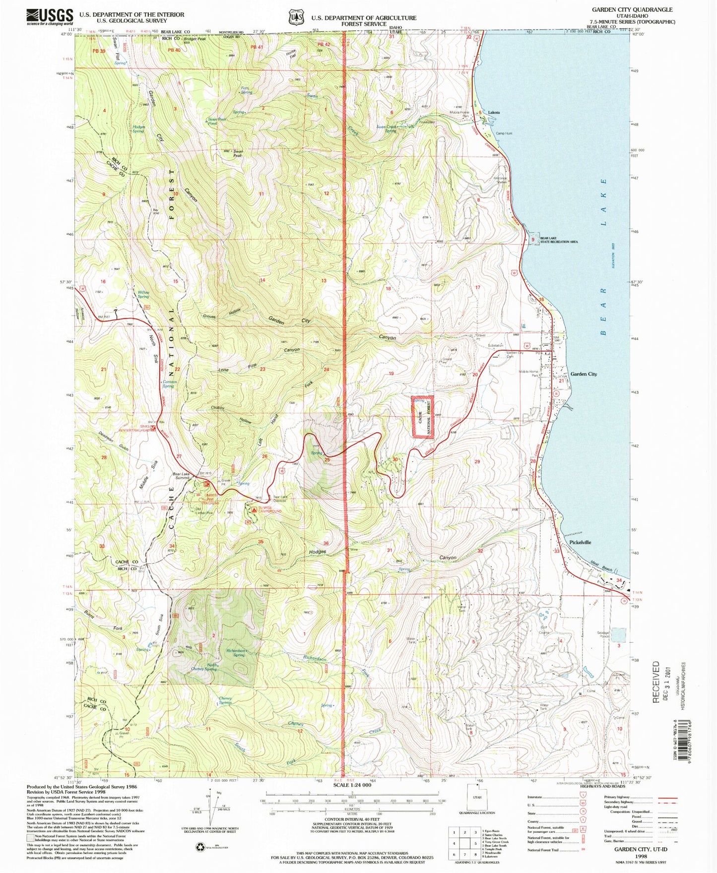 Classic USGS Garden City Utah 7.5'x7.5' Topo Map Image