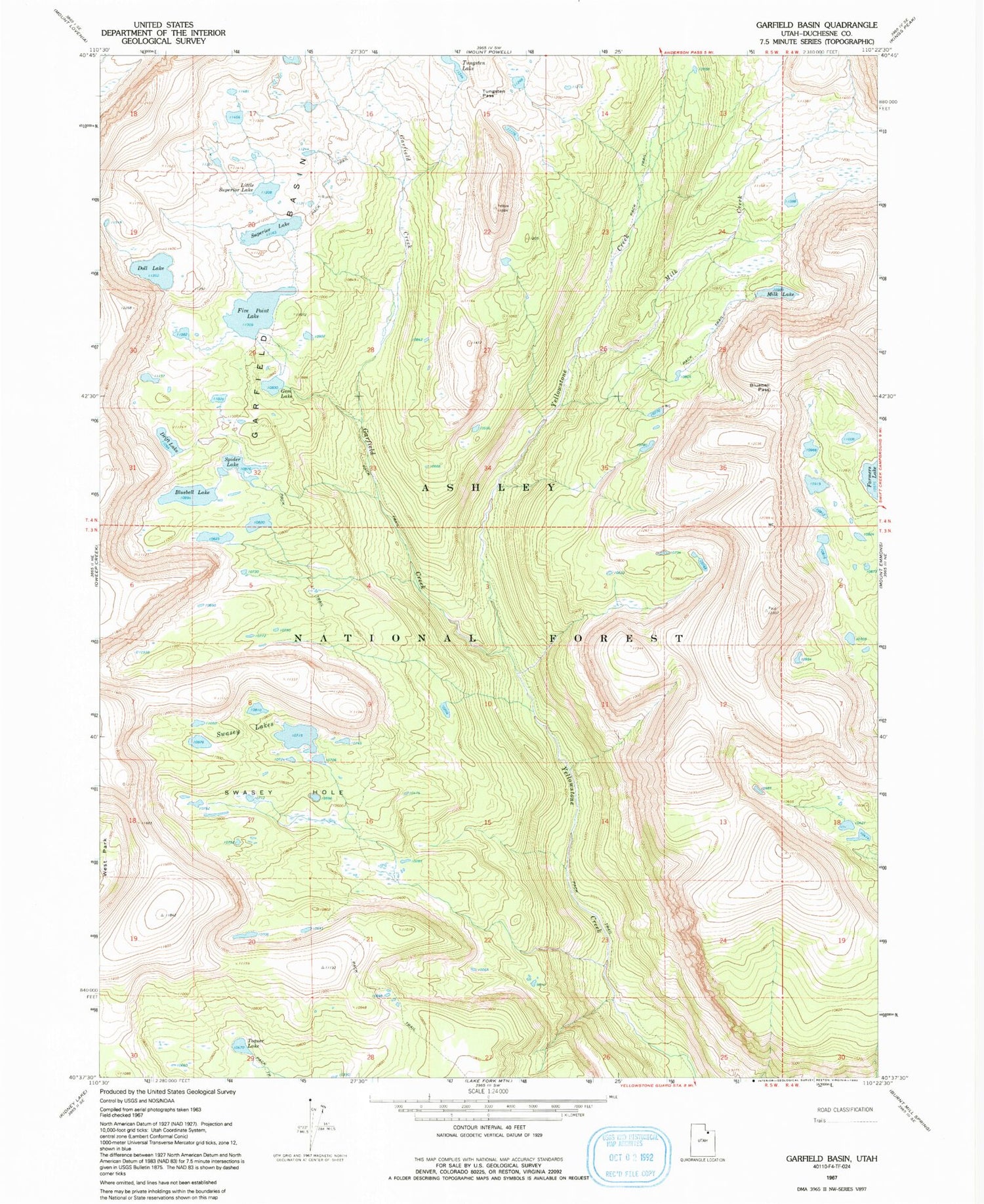Classic USGS Garfield Basin Utah 7.5'x7.5' Topo Map Image