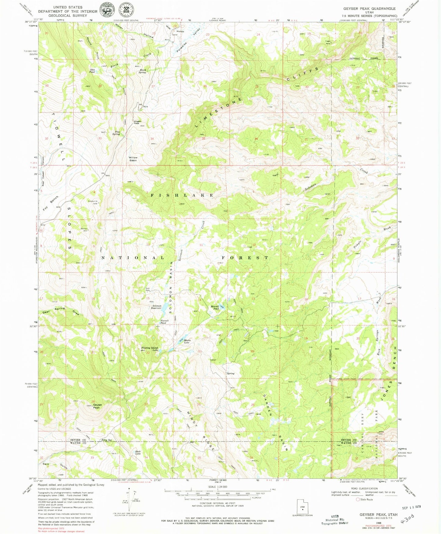 Classic USGS Geyser Peak Utah 7.5'x7.5' Topo Map Image