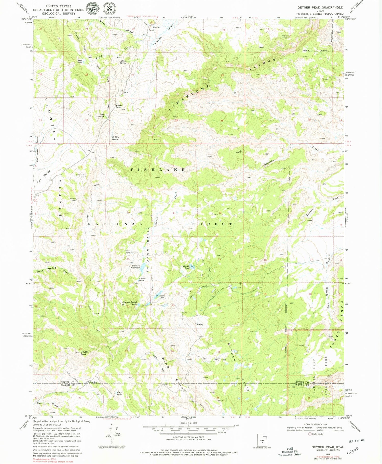 Classic USGS Geyser Peak Utah 7.5'x7.5' Topo Map Image