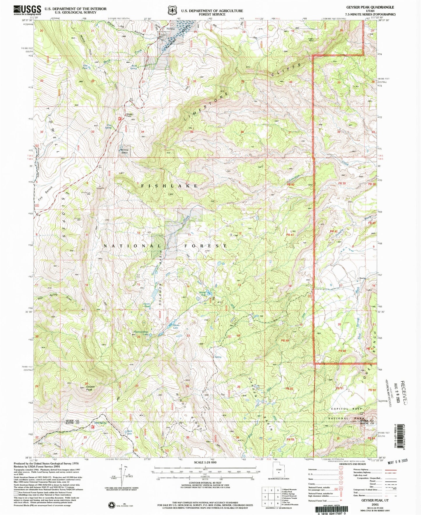 Classic USGS Geyser Peak Utah 7.5'x7.5' Topo Map Image