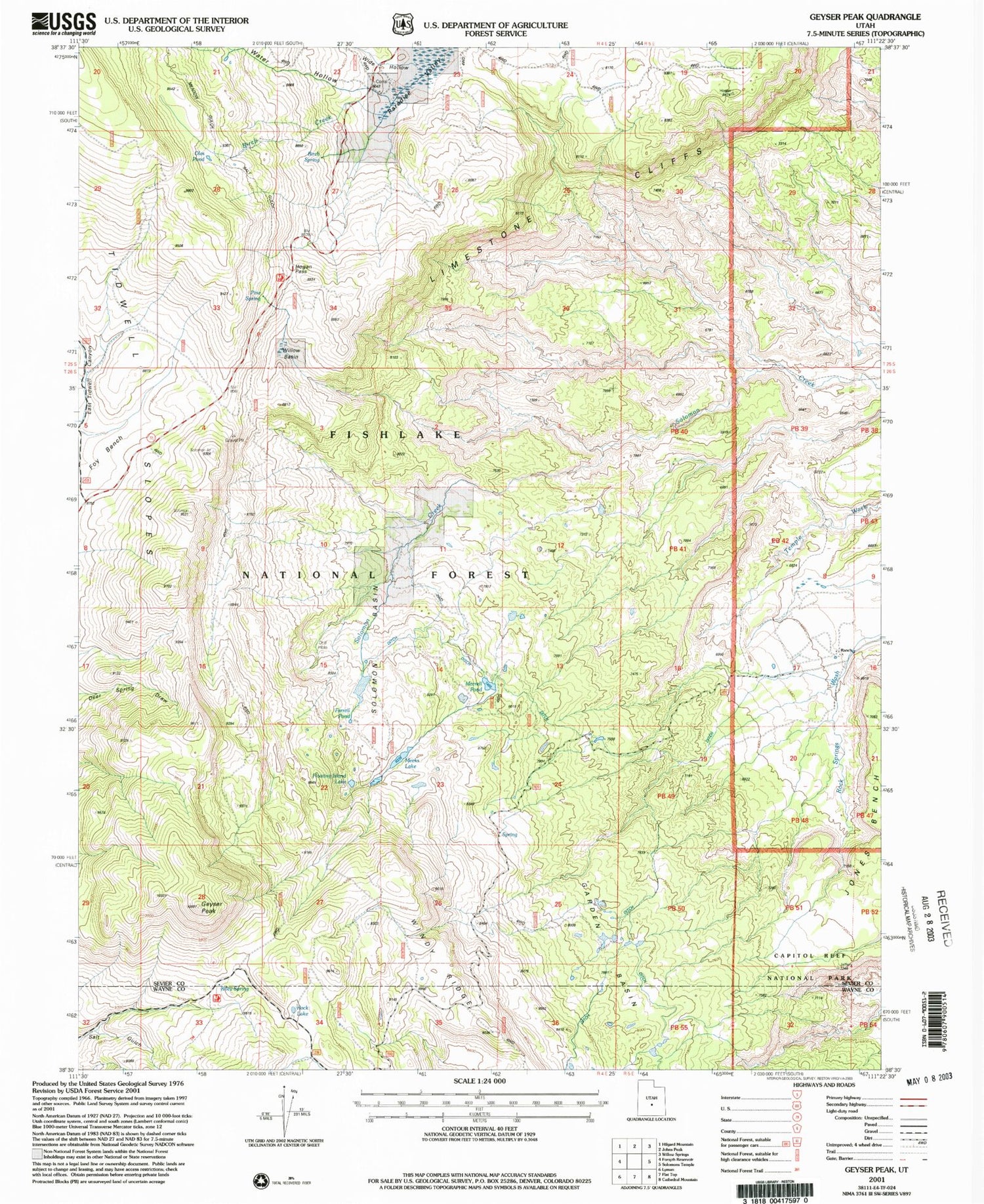 Classic USGS Geyser Peak Utah 7.5'x7.5' Topo Map Image