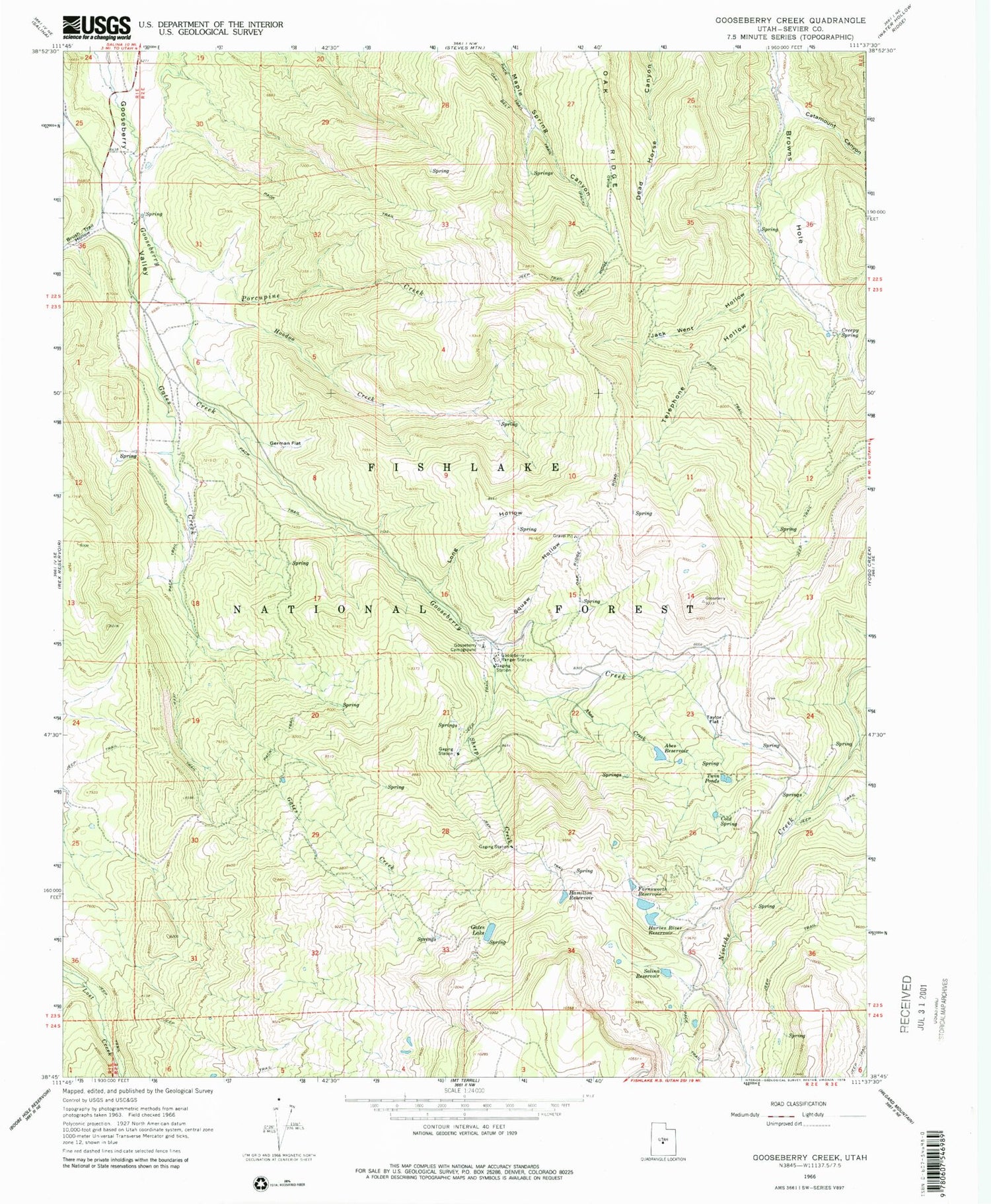 Classic USGS Gooseberry Creek Utah 7.5'x7.5' Topo Map Image