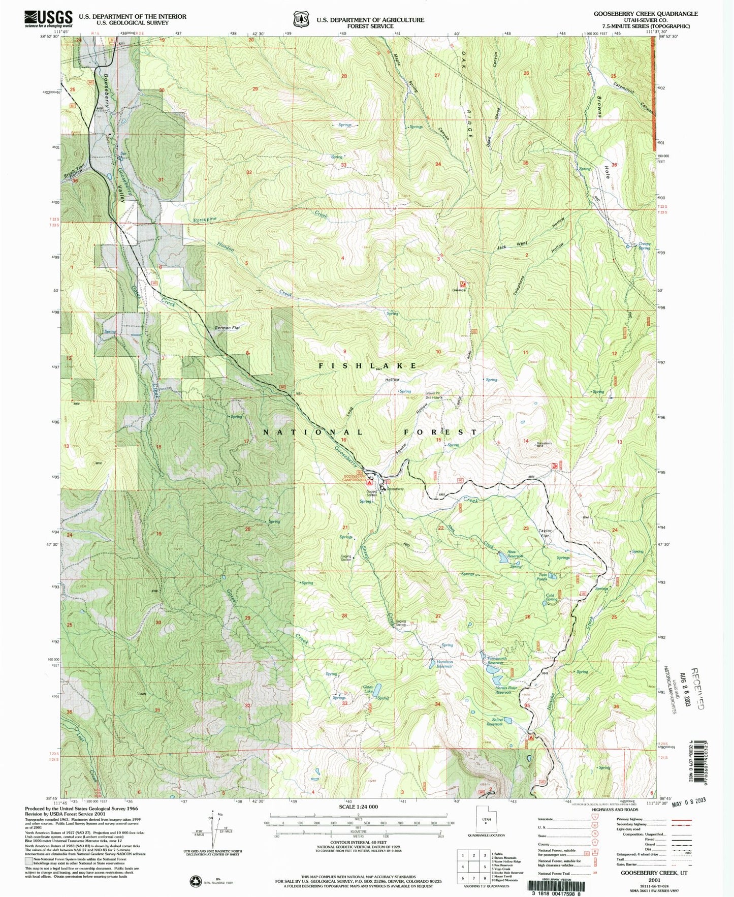Classic USGS Gooseberry Creek Utah 7.5'x7.5' Topo Map Image