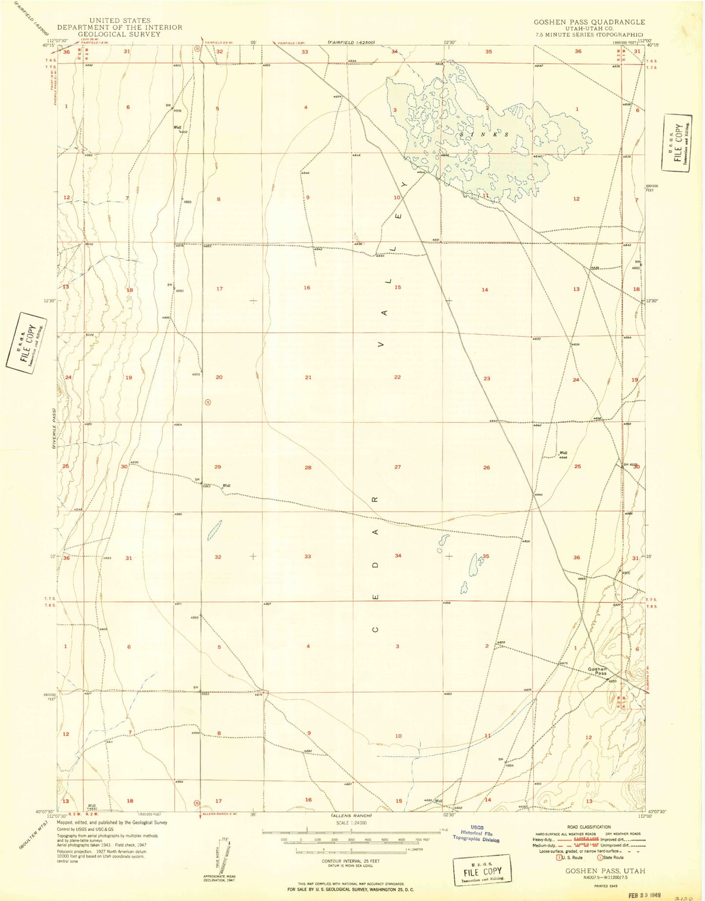 Classic USGS Goshen Pass Utah 7.5'x7.5' Topo Map Image