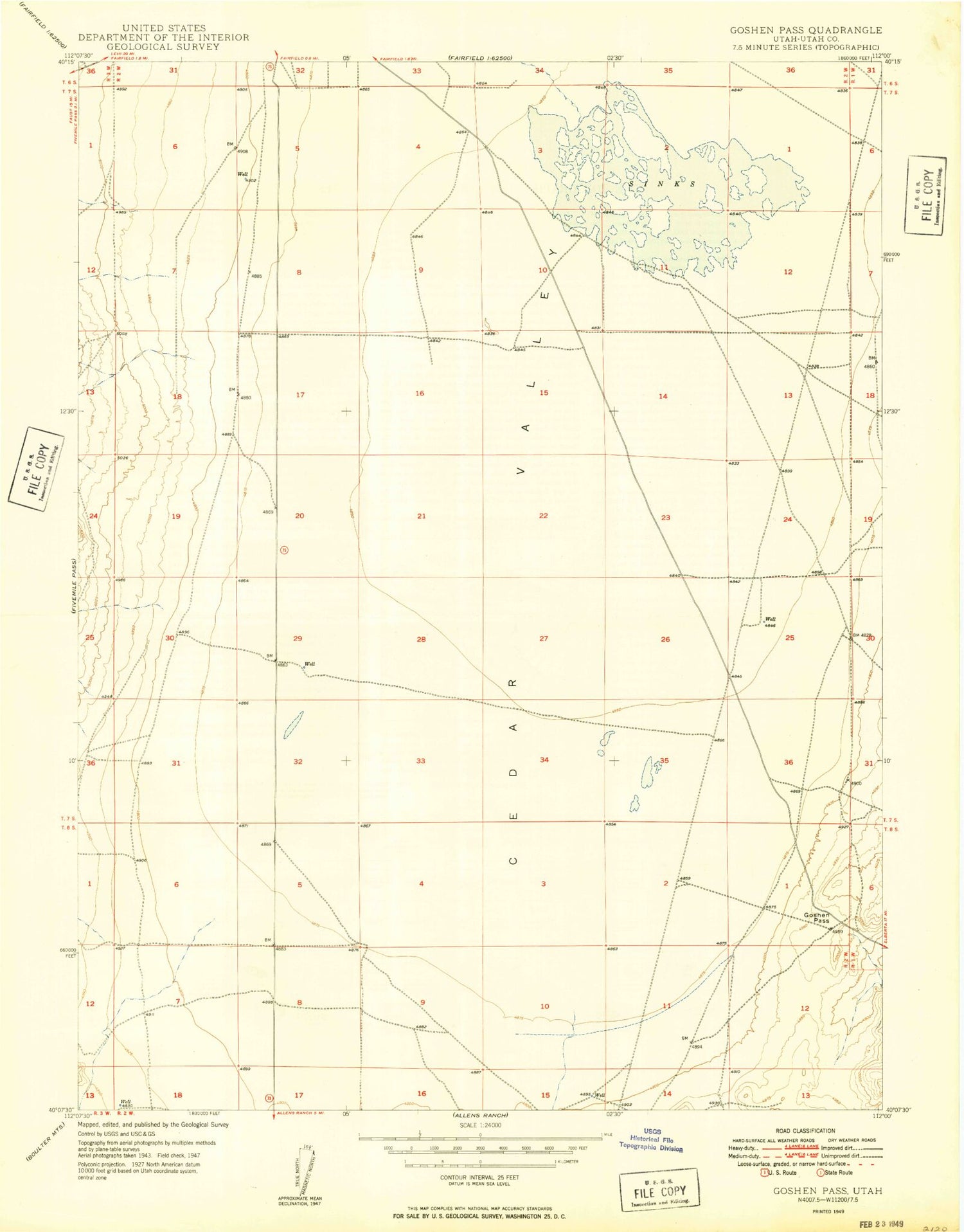 Classic USGS Goshen Pass Utah 7.5'x7.5' Topo Map Image