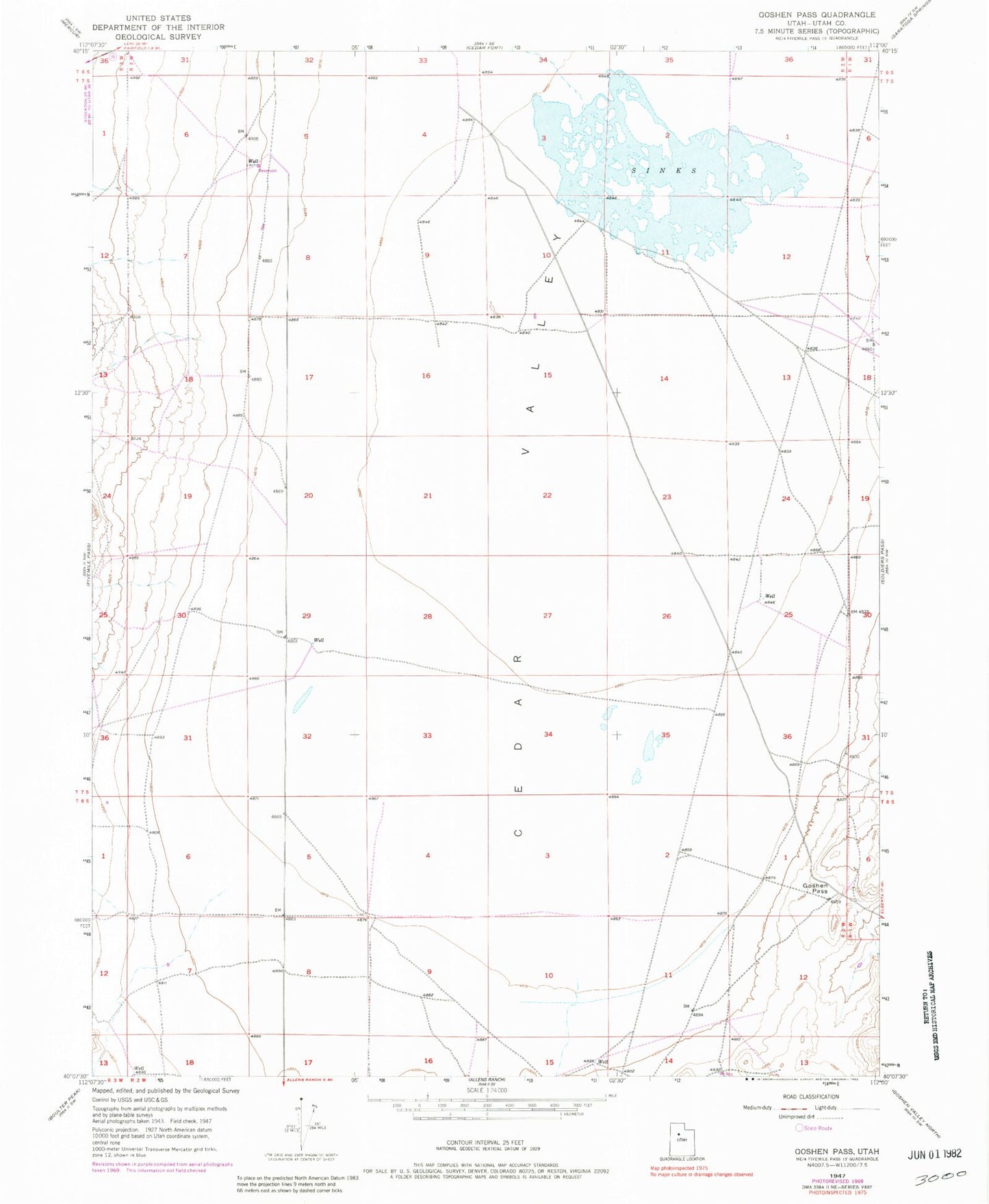 Classic USGS Goshen Pass Utah 7.5'x7.5' Topo Map Image