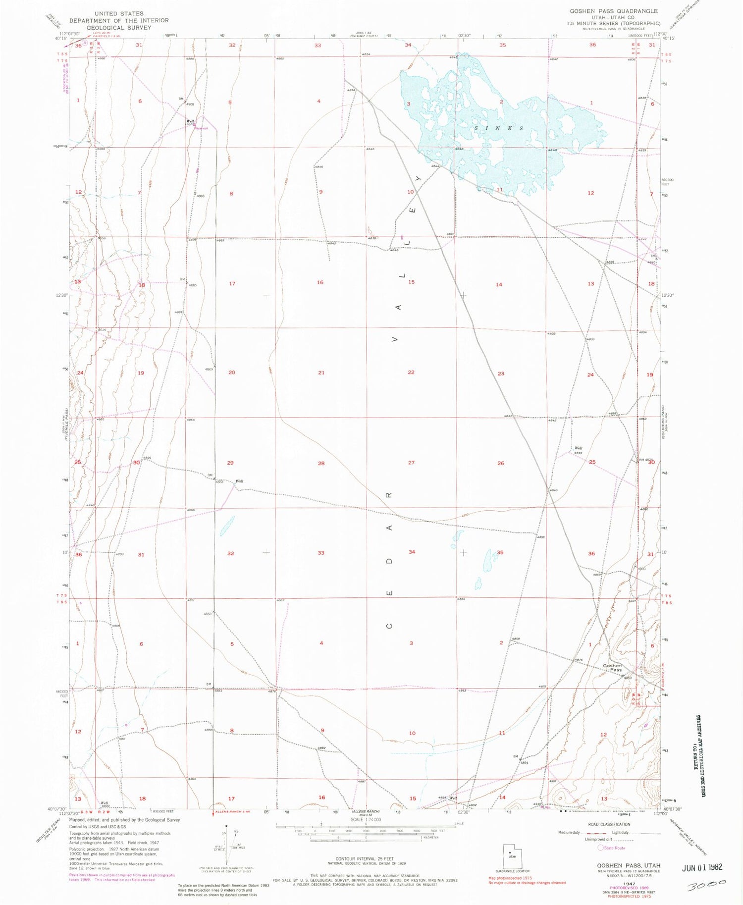 Classic USGS Goshen Pass Utah 7.5'x7.5' Topo Map Image