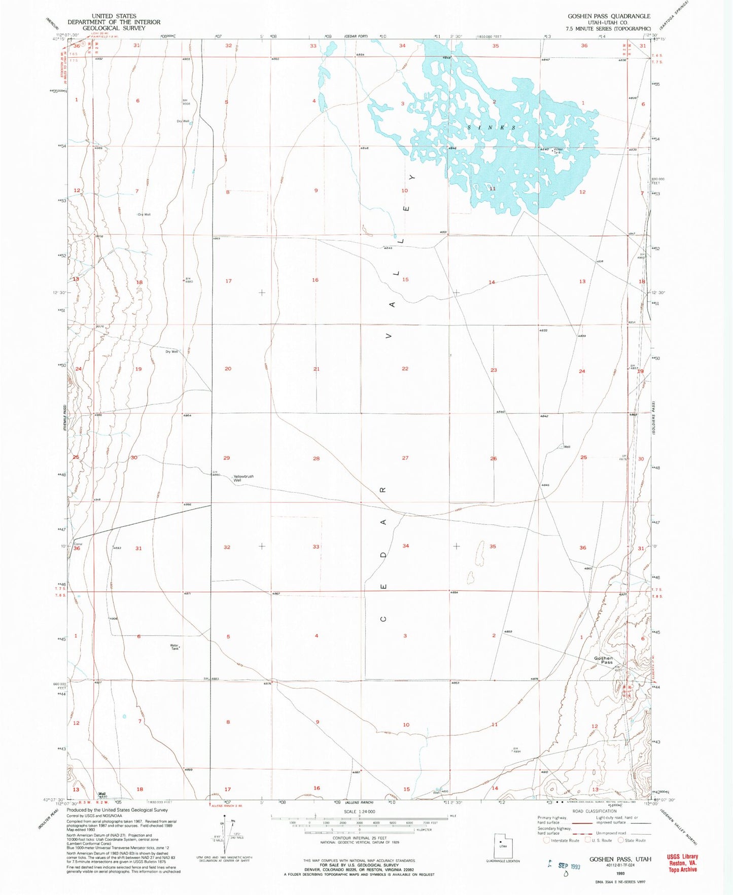 Classic USGS Goshen Pass Utah 7.5'x7.5' Topo Map Image