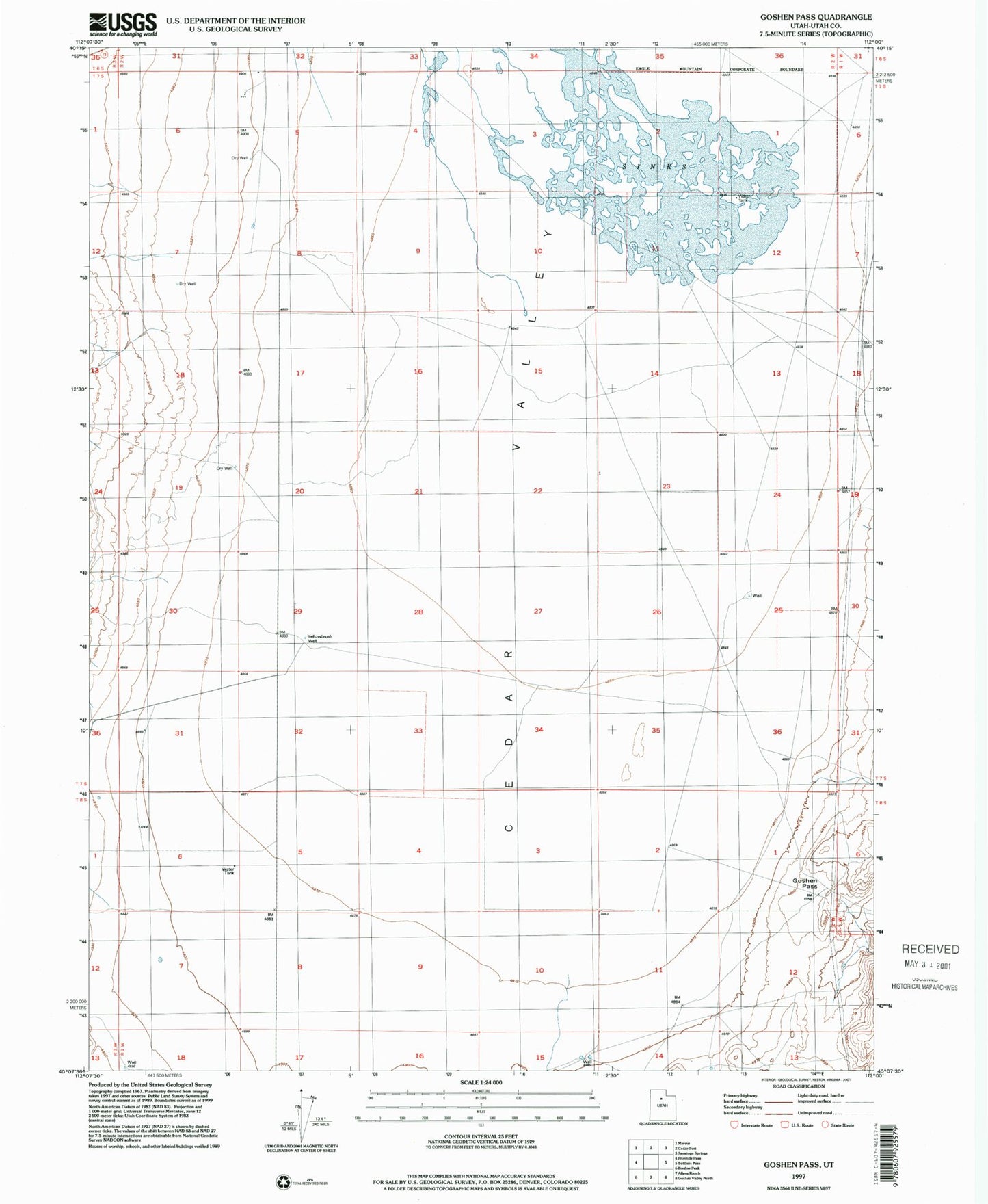 Classic USGS Goshen Pass Utah 7.5'x7.5' Topo Map Image