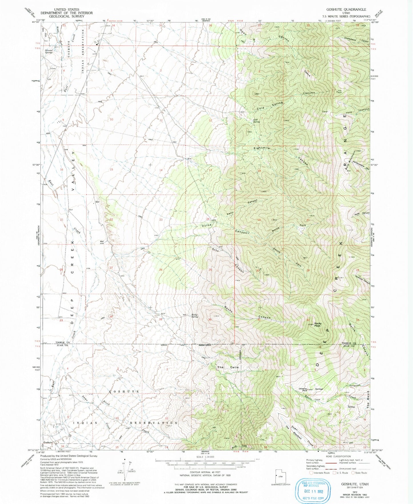 Classic USGS Goshute Utah 7.5'x7.5' Topo Map Image