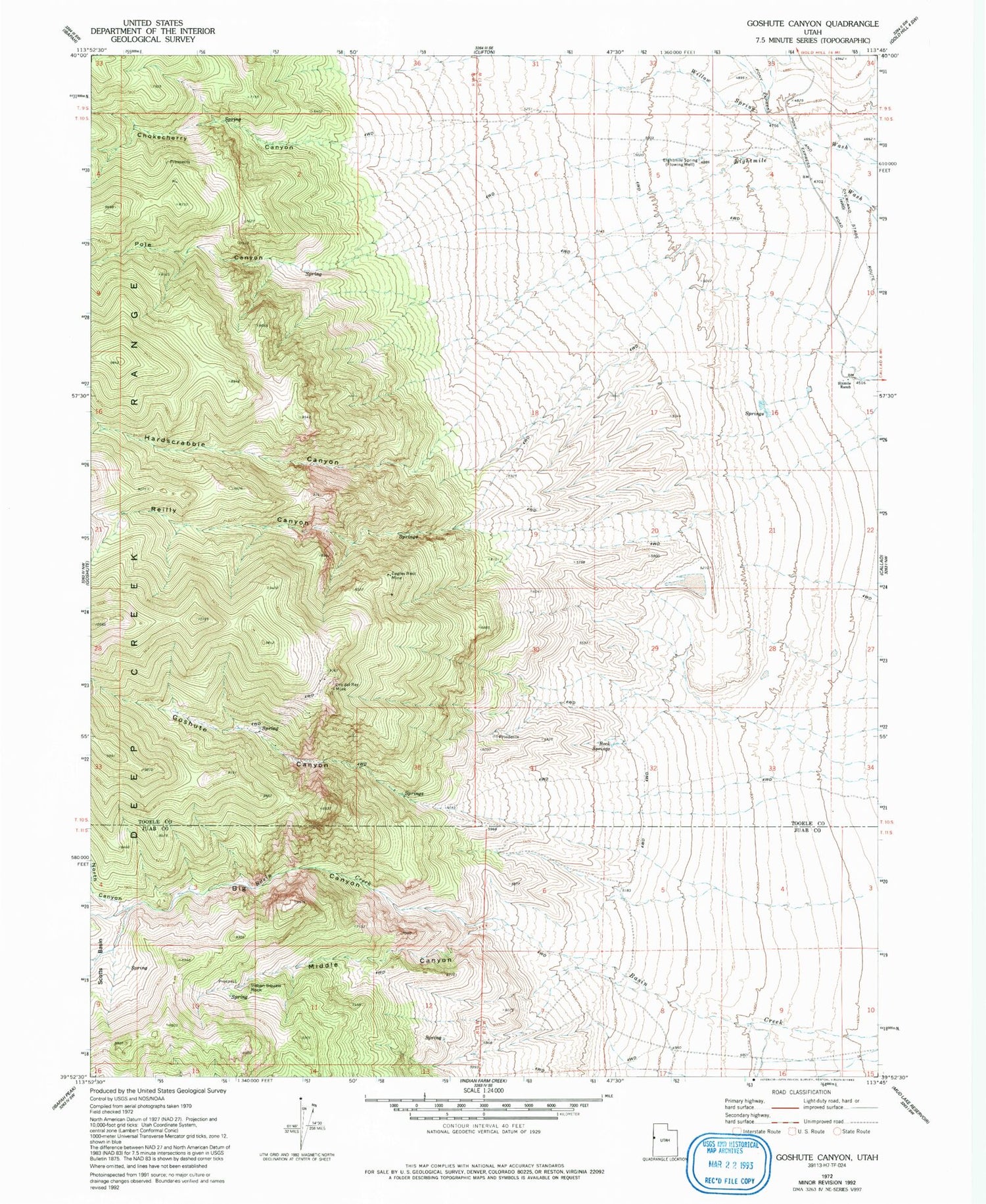 Classic USGS Goshute Canyon Utah 7.5'x7.5' Topo Map Image
