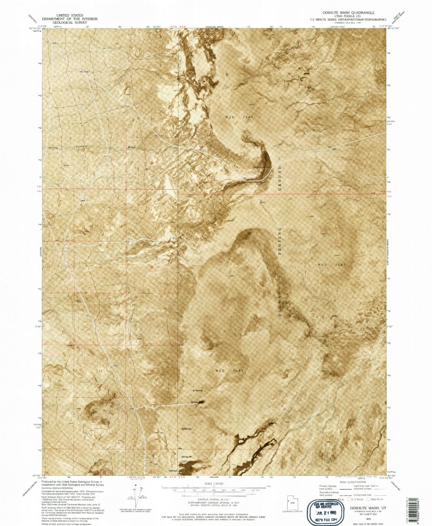 Classic USGS Goshute Wash Utah 7.5'x7.5' Topo Map Image