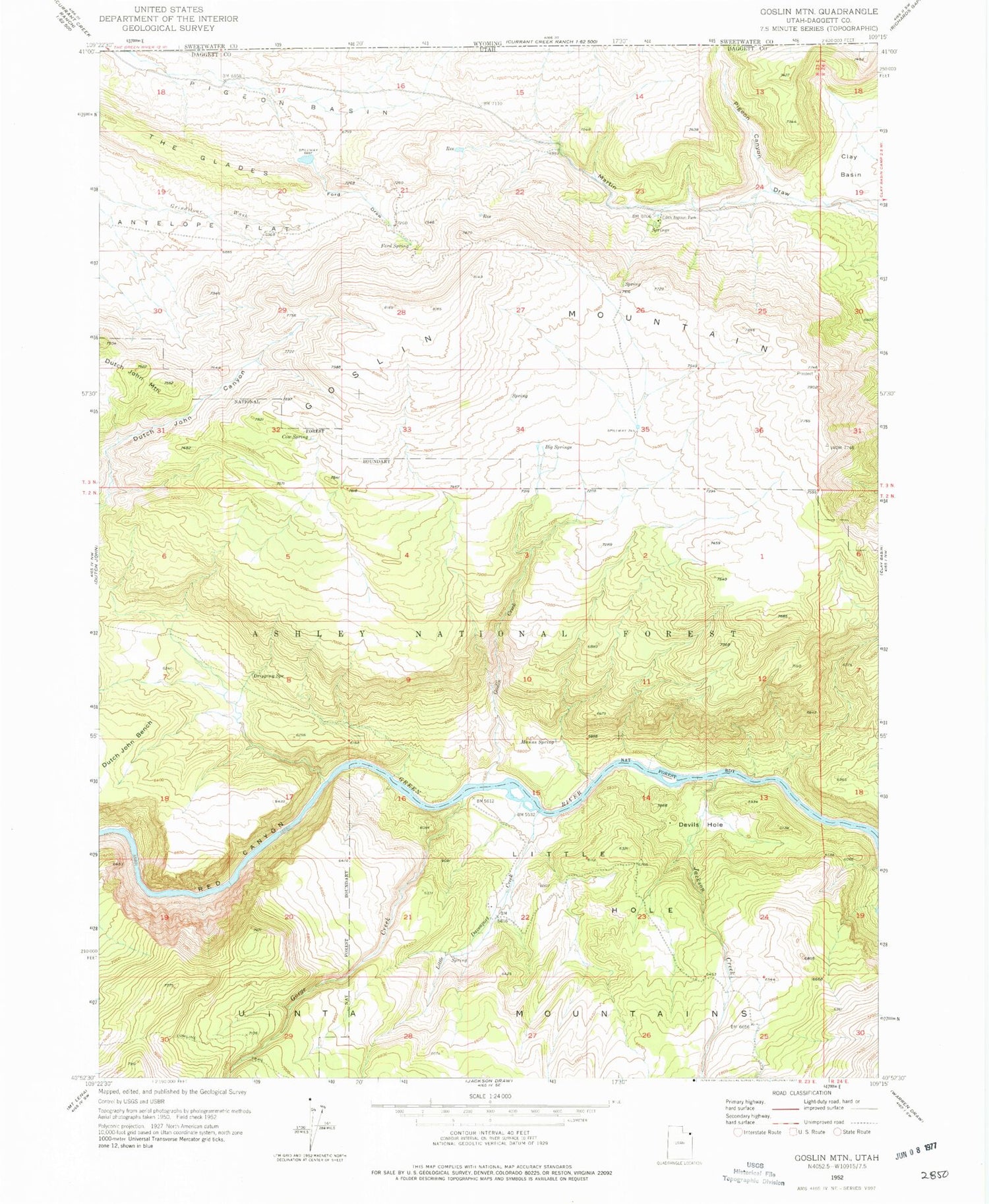 Classic USGS Goslin Mountain Utah 7.5'x7.5' Topo Map Image