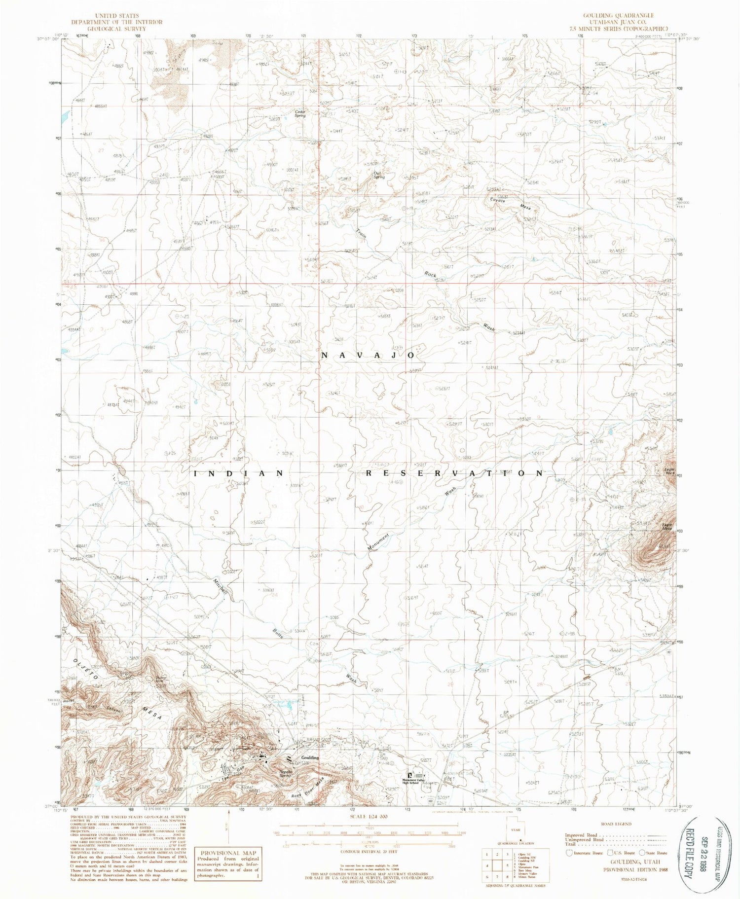 Classic USGS Goulding Utah 7.5'x7.5' Topo Map Image