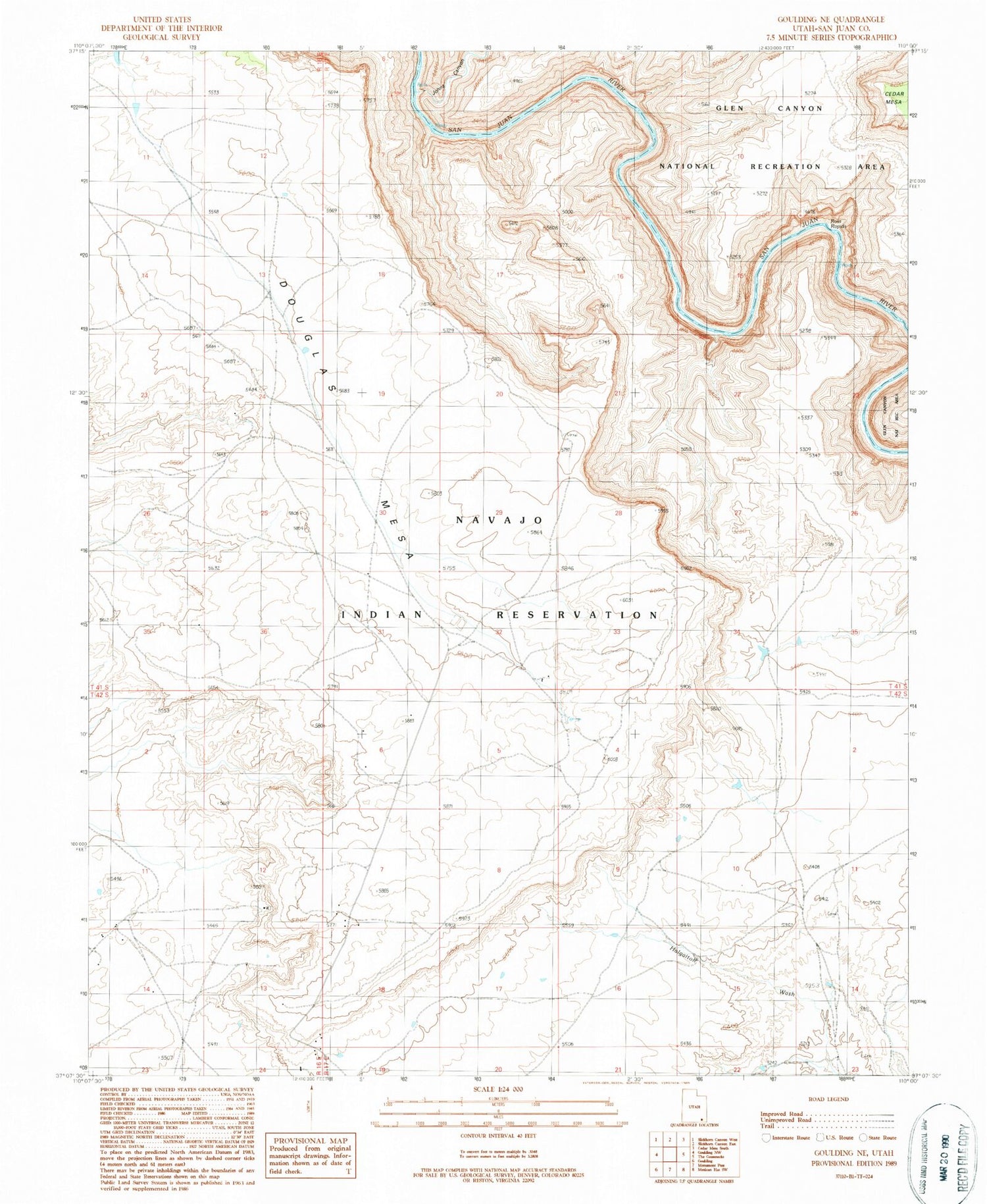 Classic USGS Goulding NE Utah 7.5'x7.5' Topo Map Image