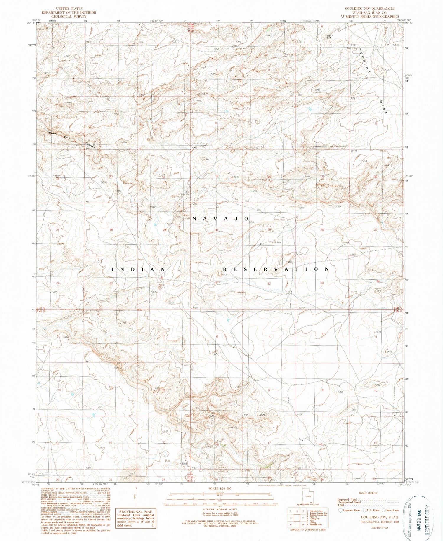 Classic USGS Goulding NW Utah 7.5'x7.5' Topo Map Image
