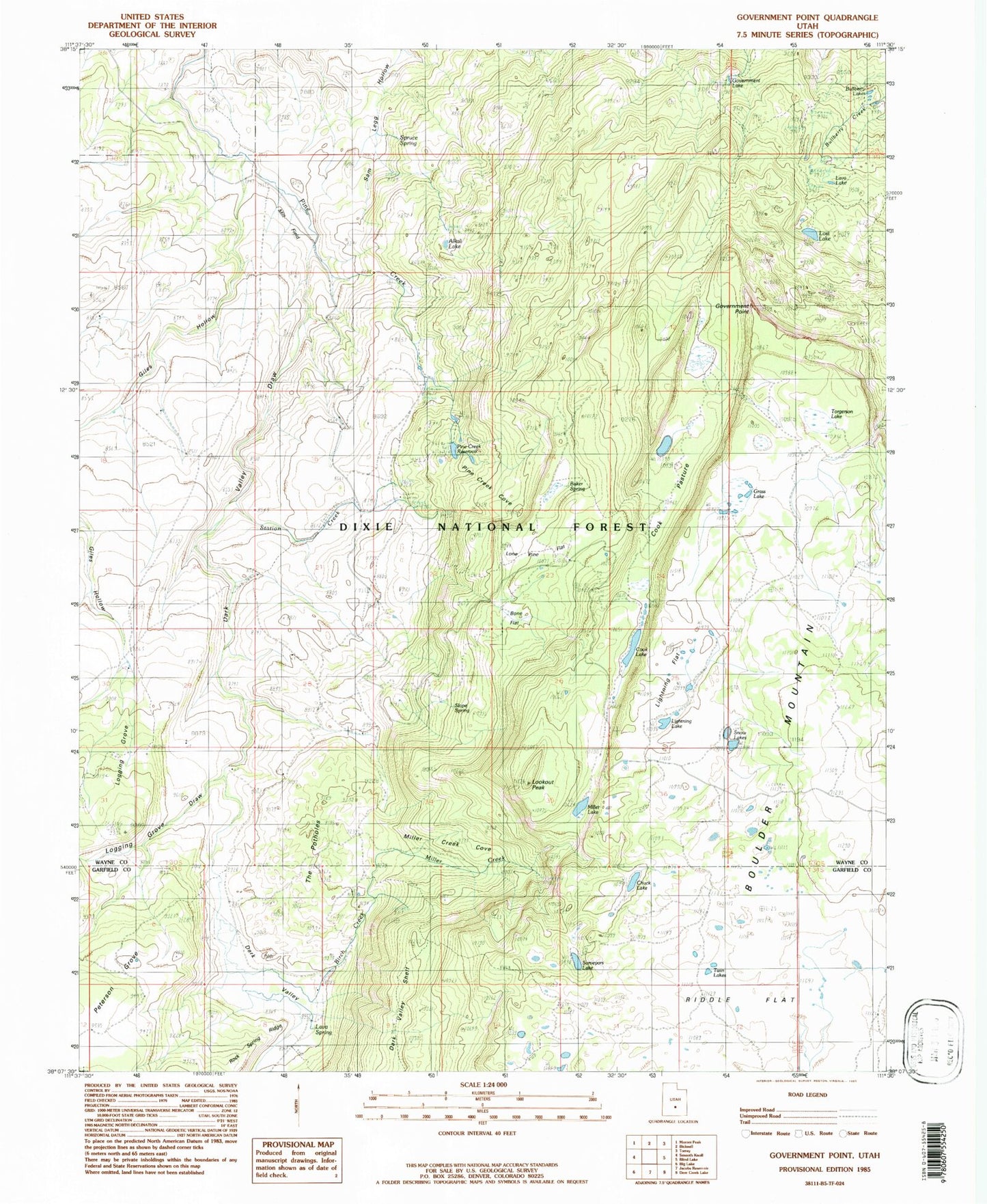 Classic USGS Government Point Utah 7.5'x7.5' Topo Map Image