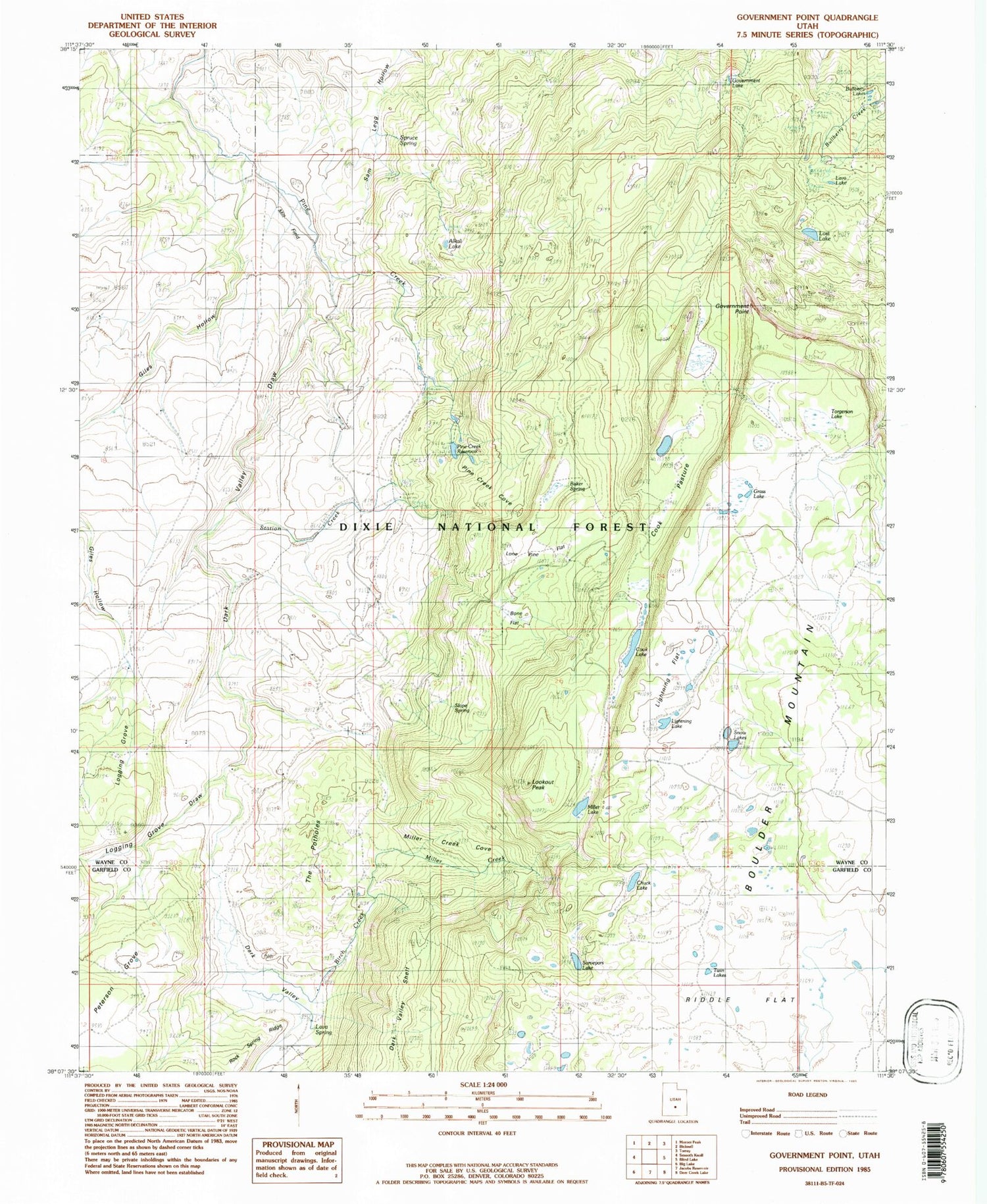 Classic USGS Government Point Utah 7.5'x7.5' Topo Map Image