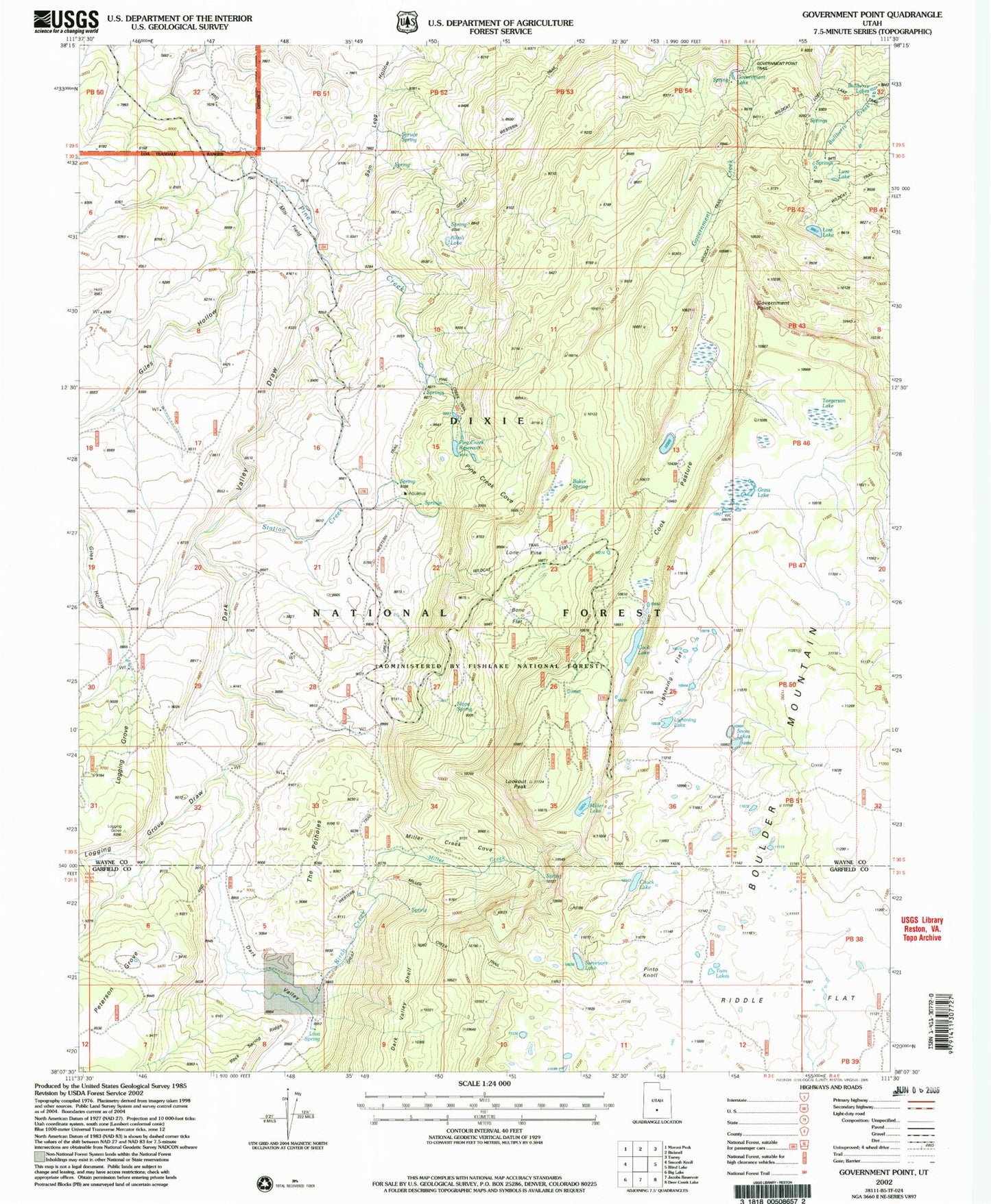Classic USGS Government Point Utah 7.5'x7.5' Topo Map Image