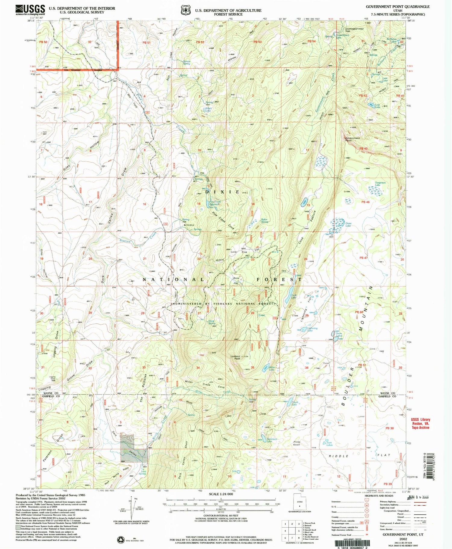 Classic USGS Government Point Utah 7.5'x7.5' Topo Map Image